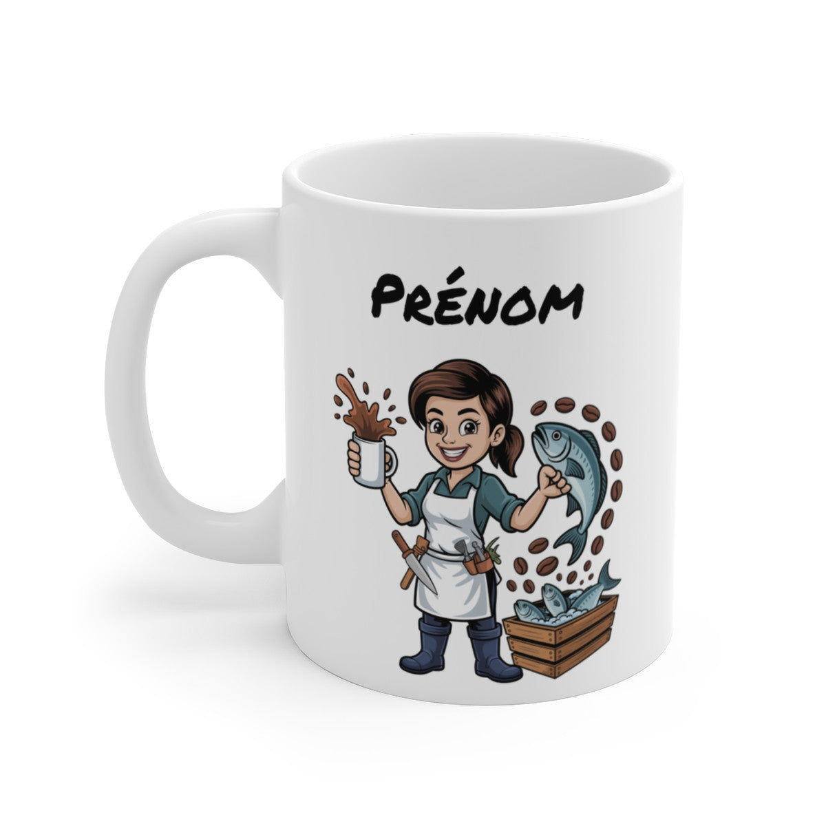 Mug Personnalisable Poissonière – Tasse Pêcheuse avec Prénom – Cadeau Métier & Poisson