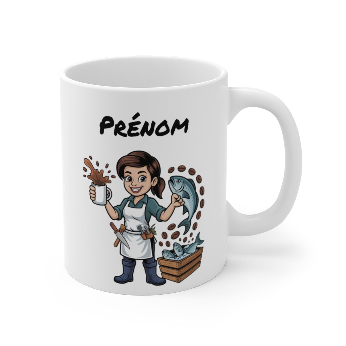 Mug Personnalisable Poissonière – Tasse Pêcheuse avec Prénom – Cadeau Métier & Poisson