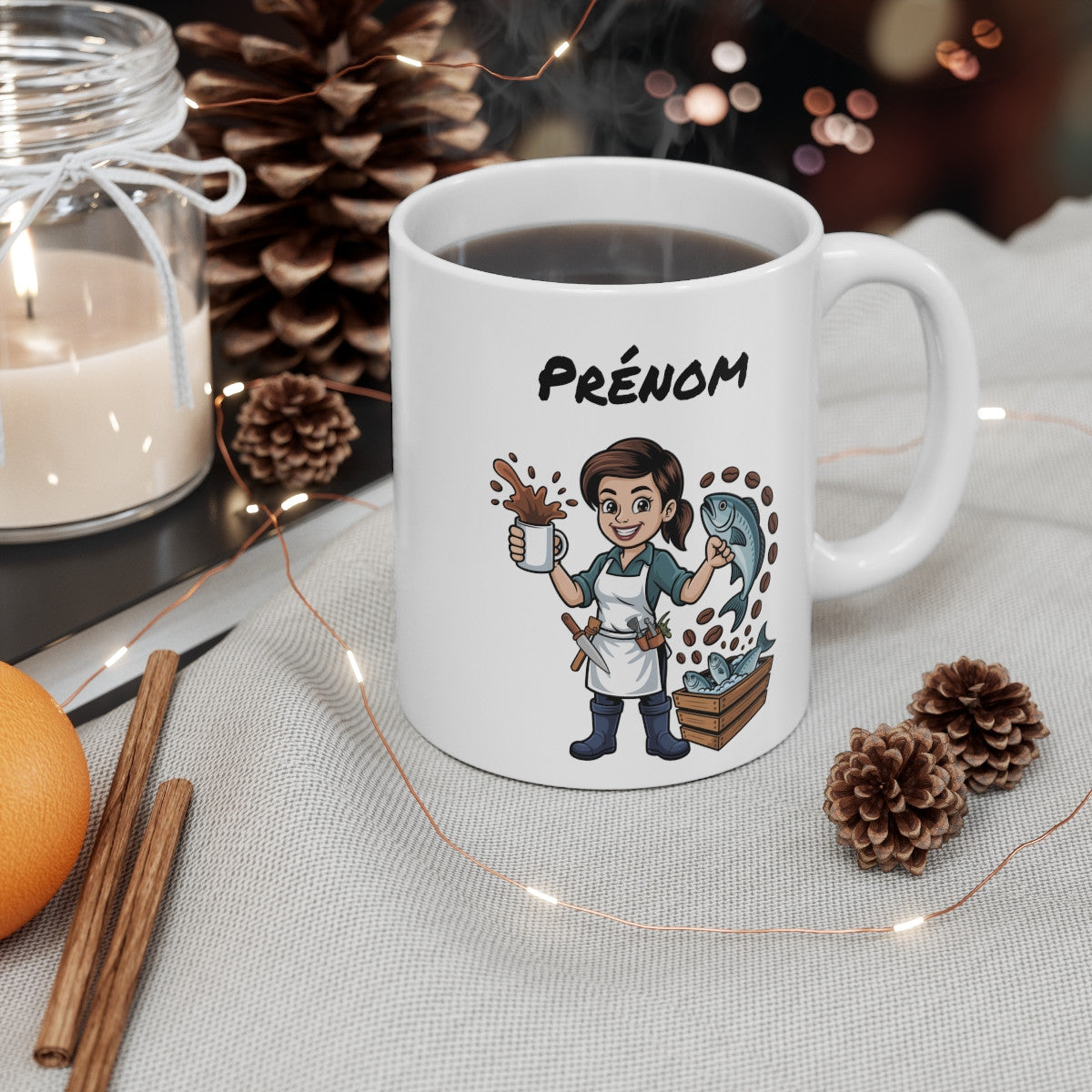 Mug Personnalisable Poissonière – Tasse Pêcheuse avec Prénom – Cadeau Métier & Poisson
