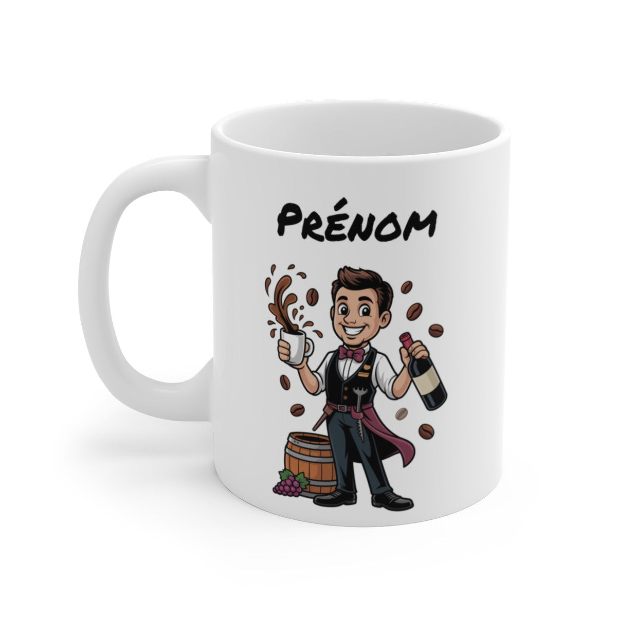 Mug Personnalisable Sommelier – Tasse Serveur de Vin avec Prénom – Cadeau Œnologie & Vin Rouge