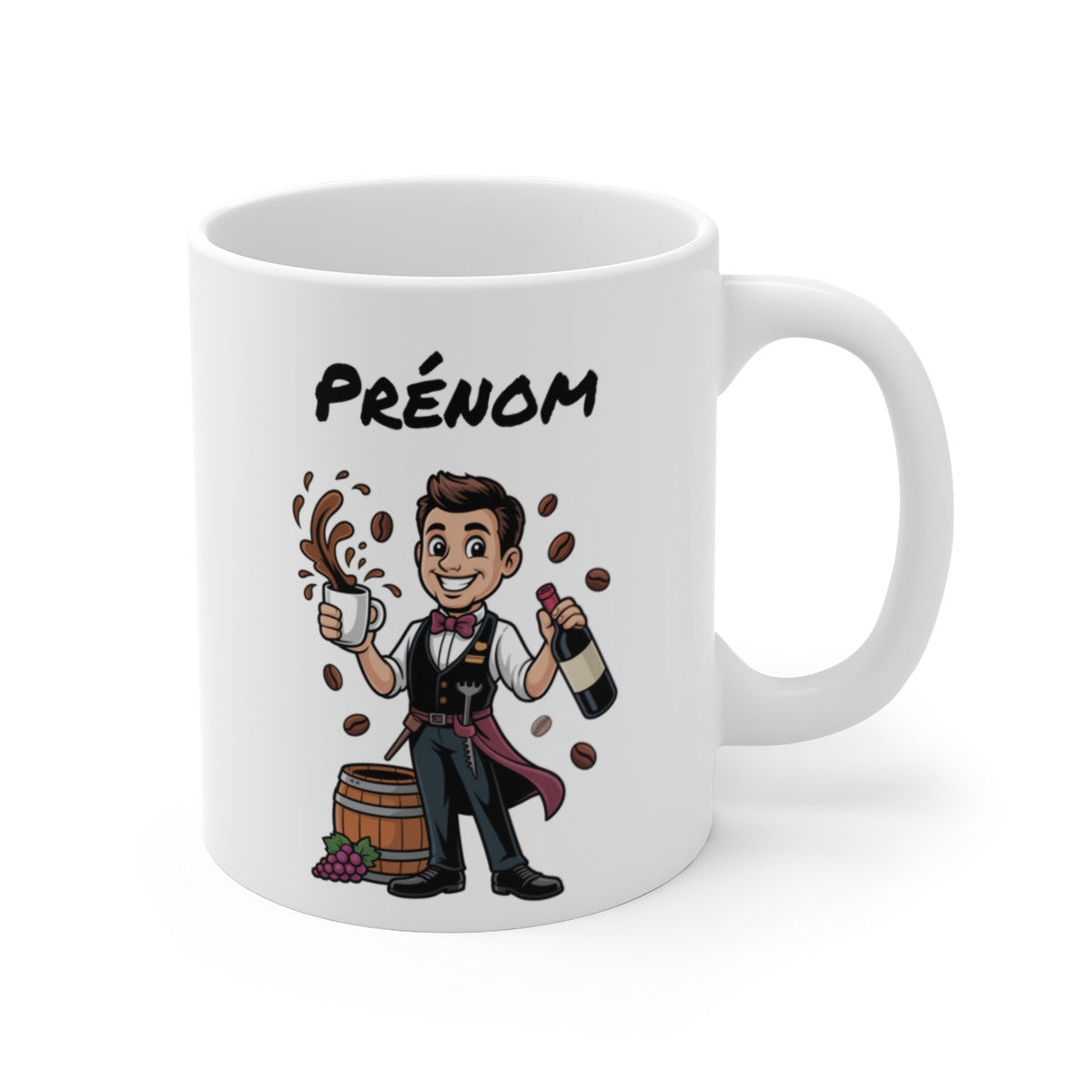 Mug Personnalisable Sommelier – Tasse Serveur de Vin avec Prénom – Cadeau Œnologie & Vin Rouge