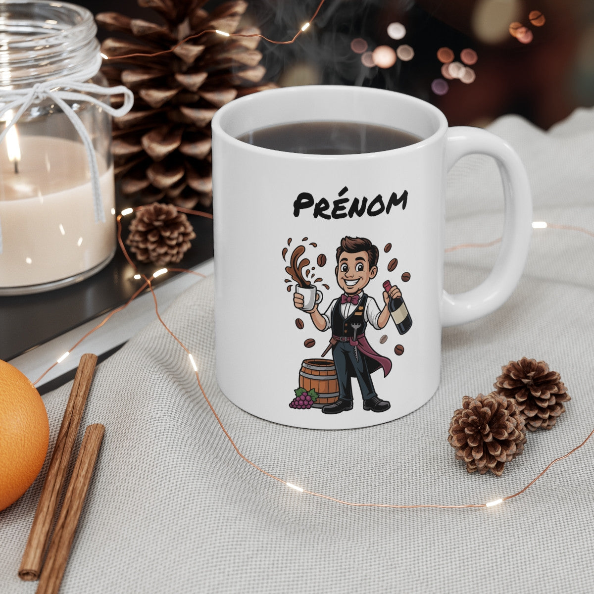 Mug Personnalisable Sommelier – Tasse Serveur de Vin avec Prénom – Cadeau Œnologie & Vin Rouge