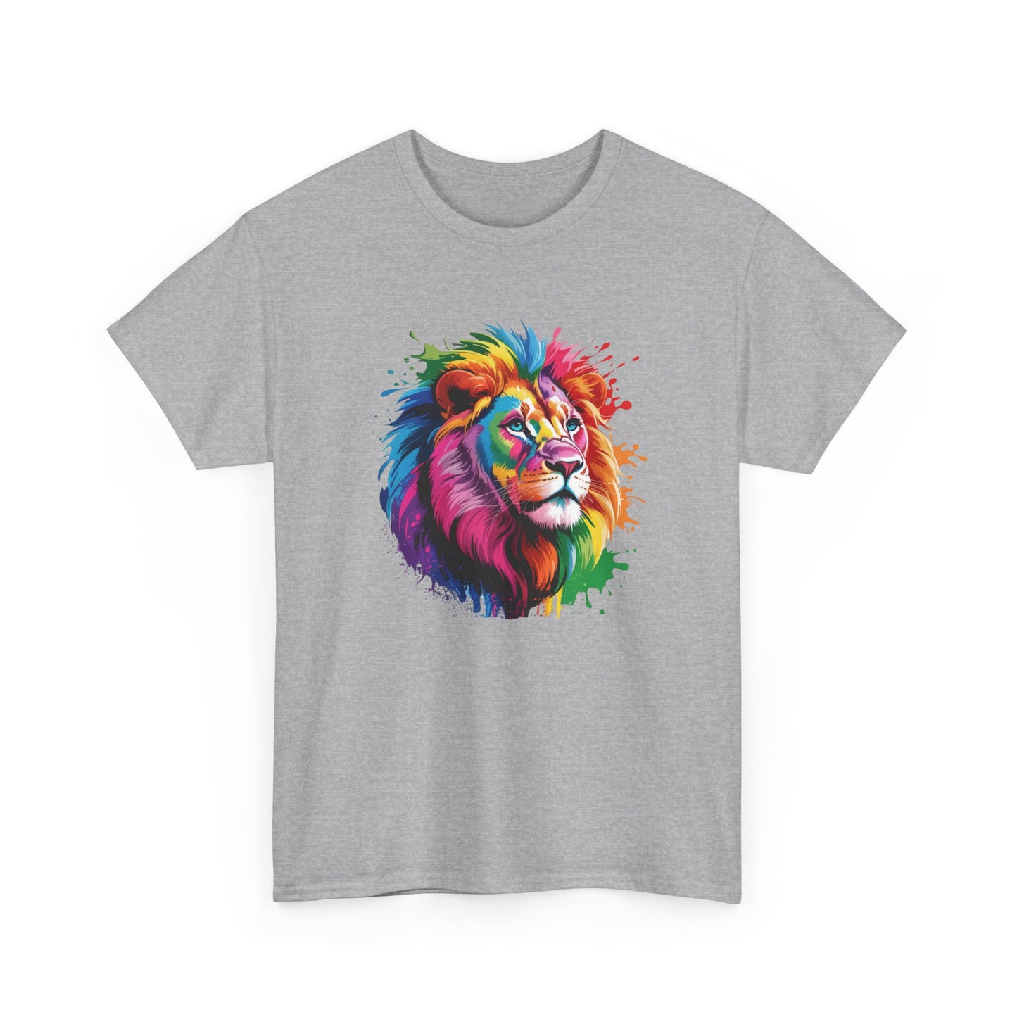 T-Shirt Lion Multicolore Style Peinture – Tee Shirt Animal Sauvage Artistique – Cadeau Lion Coloré Tendance Noir Blanc Gris