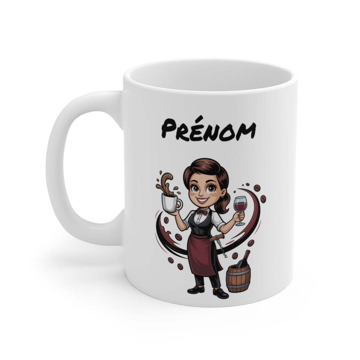 Mug Personnalisable Sommelière – Tasse Serveuse de Vin avec Prénom – Cadeau Œnologie & Vin Rouge
