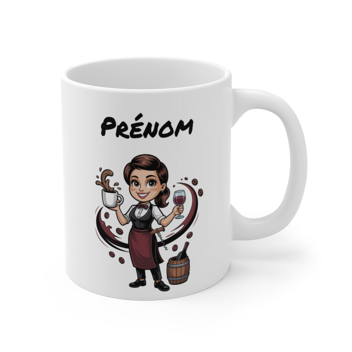 Mug Personnalisable Sommelière – Tasse Serveuse de Vin avec Prénom – Cadeau Œnologie & Vin Rouge