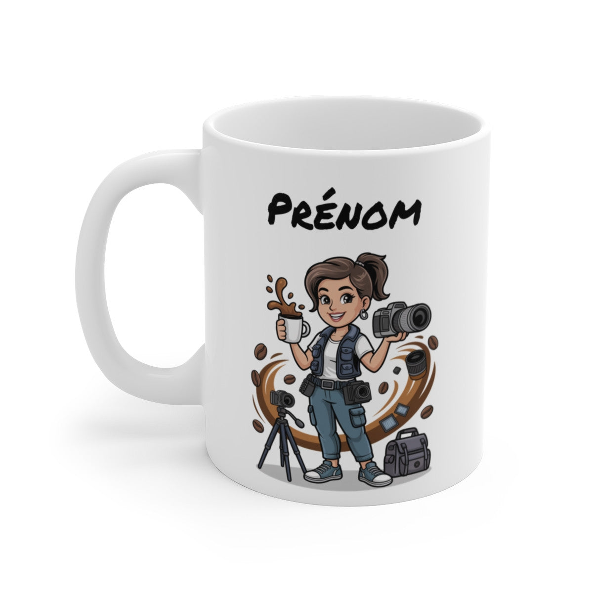 Mug Photographe Femme Personnalisable – Tasse Appareil Photo et Café – Cadeau Photographie