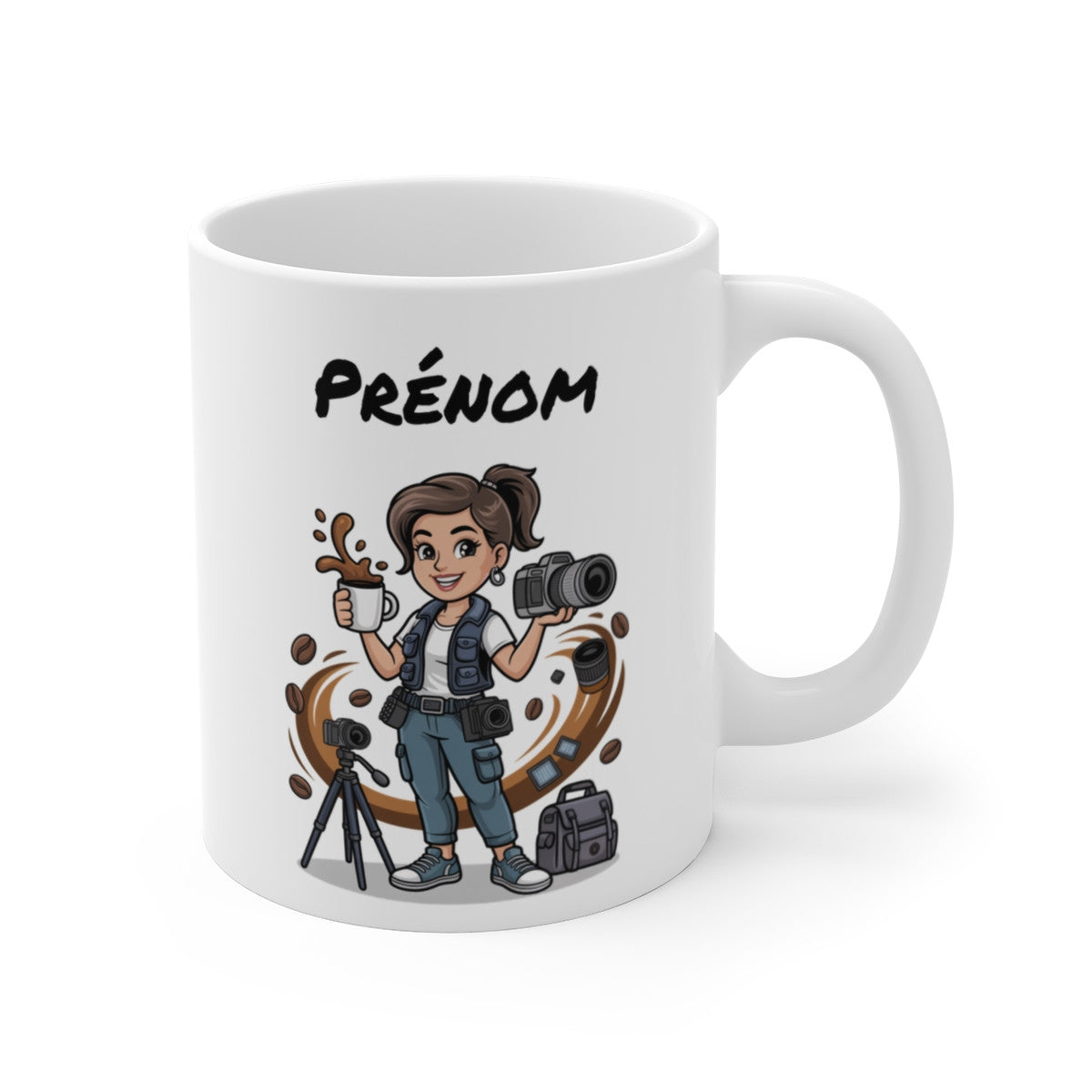 Mug Photographe Femme Personnalisable – Tasse Appareil Photo et Café – Cadeau Photographie