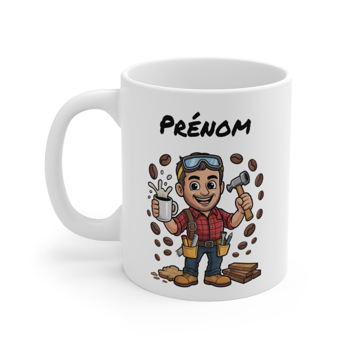 Mug Bricoleur Personnalisable – Tasse Artisan Marteau et Café – Cadeau Bricolage Homme