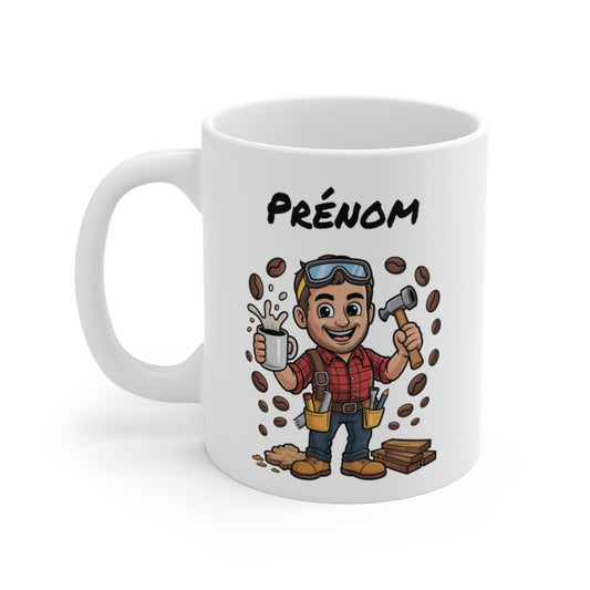 Mug Bricoleur Personnalisable – Tasse Artisan Marteau et Café – Cadeau Bricolage Homme