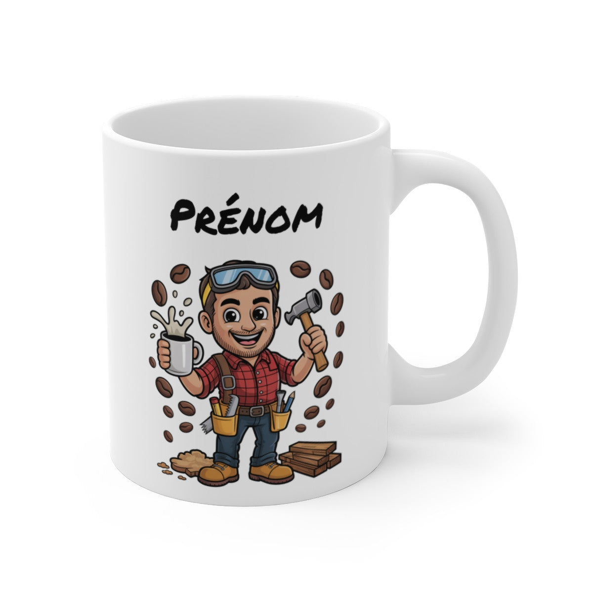 Mug Bricoleur Personnalisable – Tasse Artisan Marteau et Café – Cadeau Bricolage Homme