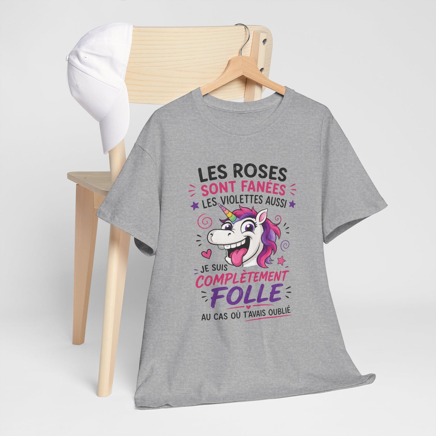 T-Shirt Les Roses Sont Fanées Les Violettes Aussi – Tee Shirt Licorne Humoristique – Cadeau Original Femme Fantaisie