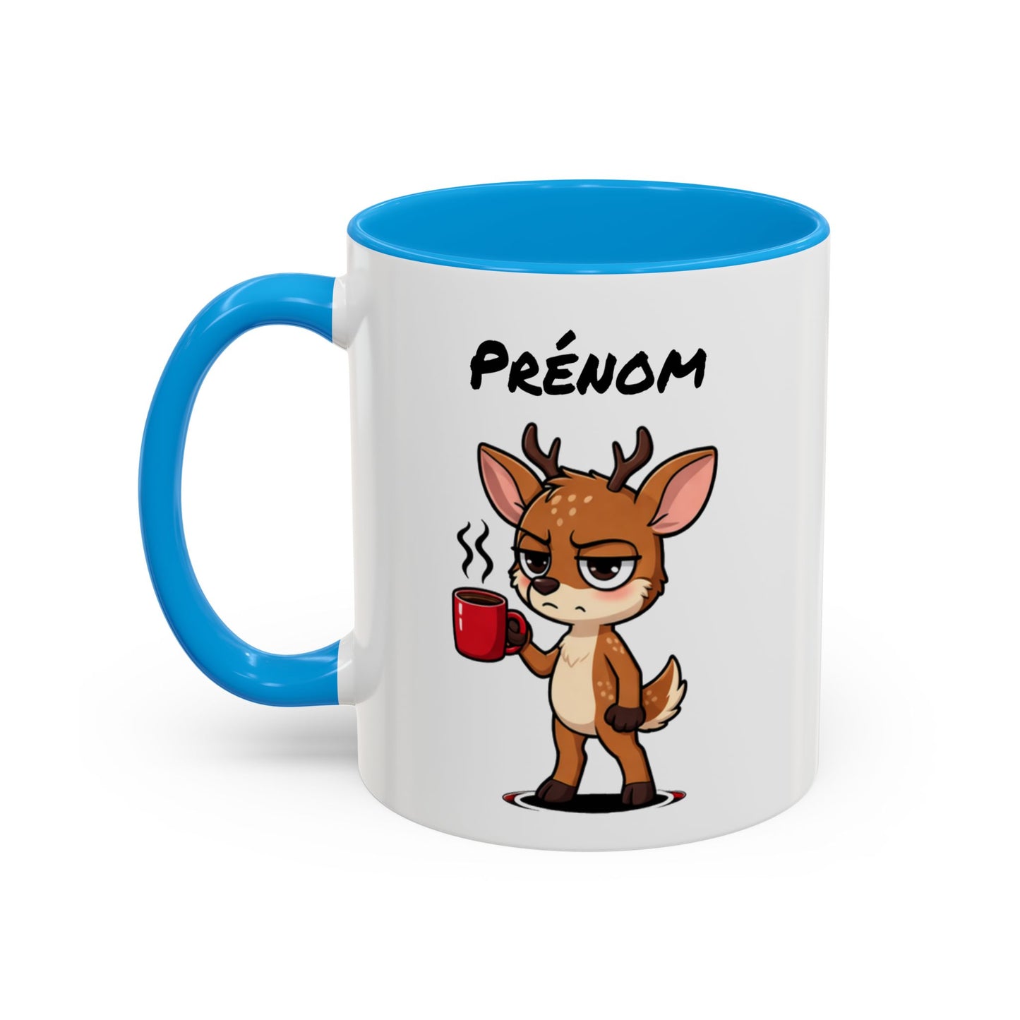 Mug Cerf Fatigué Personnalisable 325ml – Tasse Café Humoristique Prénom Cadeau Original Noir Bleu Rouge