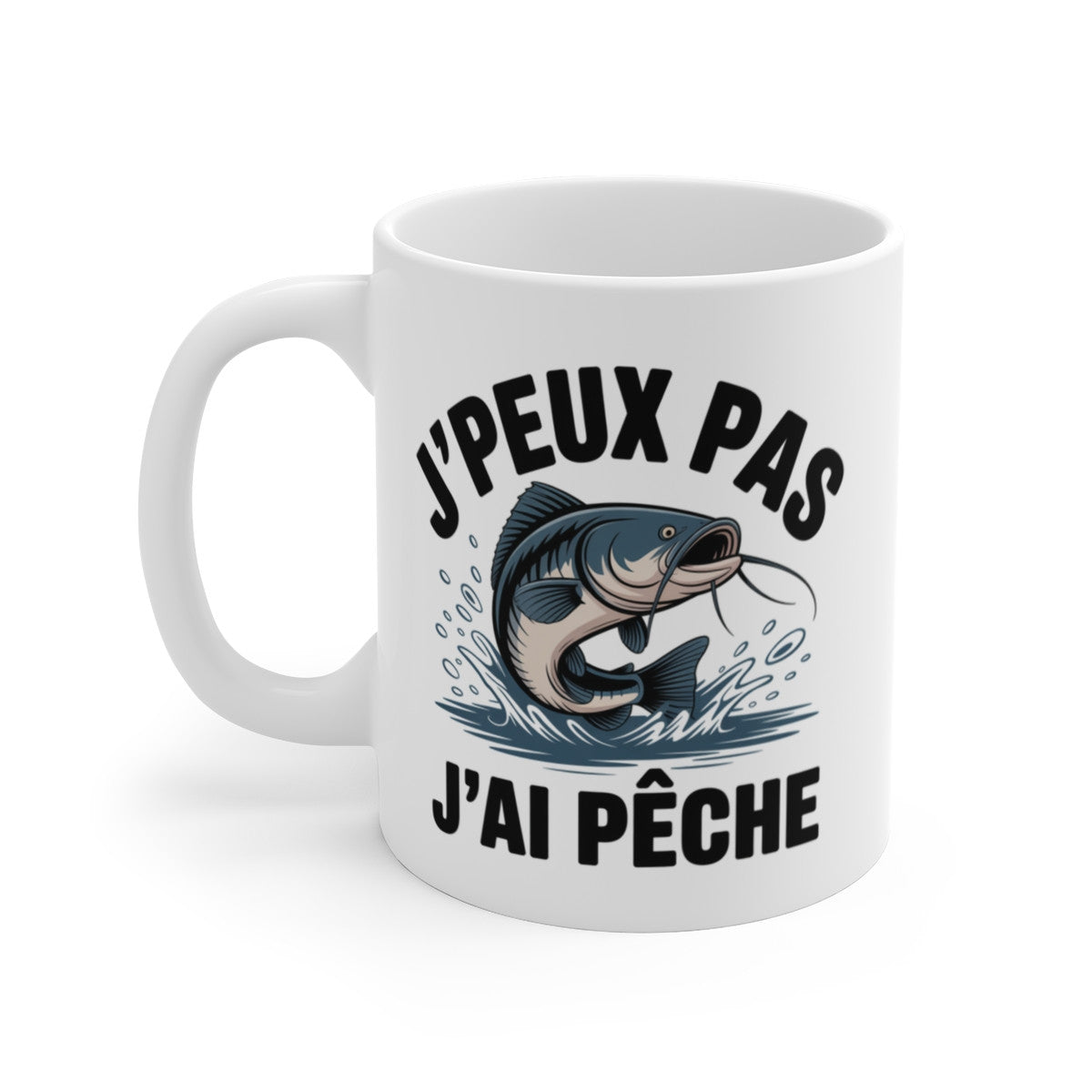 Mug Pêche Humour J’peux pas j’ai pêche – Illustration Poisson Stylisée – Tasse Céramique