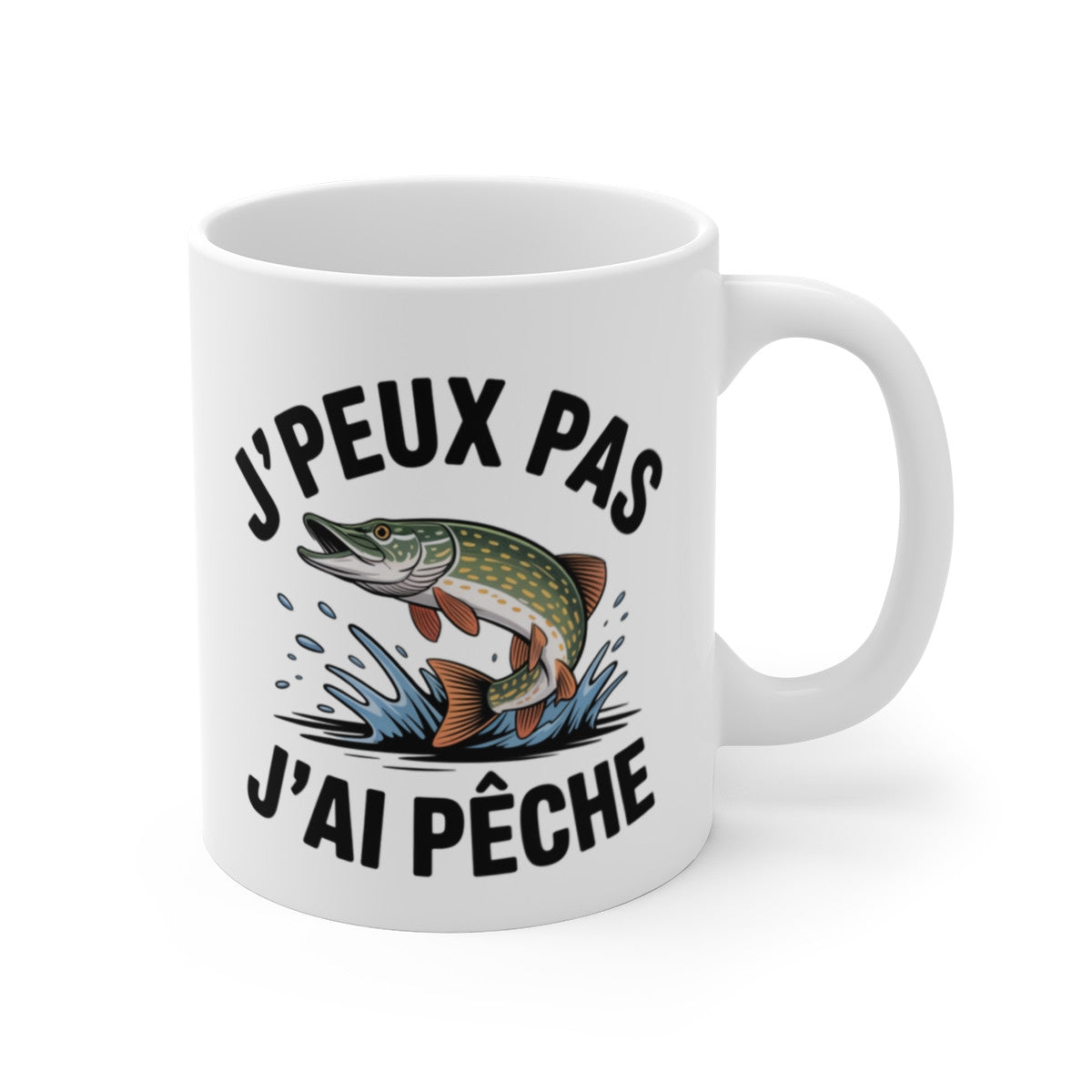 Mug Pêche Brochet J’peux pas j’ai pêché – Illustration Brochet Sautant – Tasse Céramique