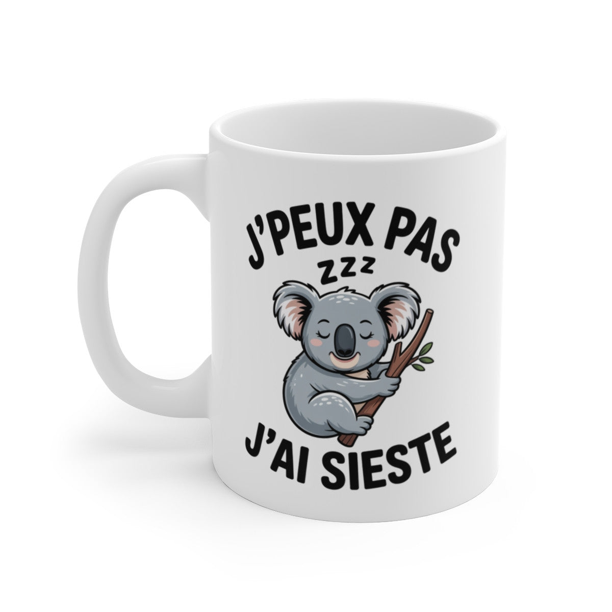 Mug Sieste Humour J’peux pas zzz j’ai sieste – Illustration Koala Endormi – Tasse Céramique 325ml