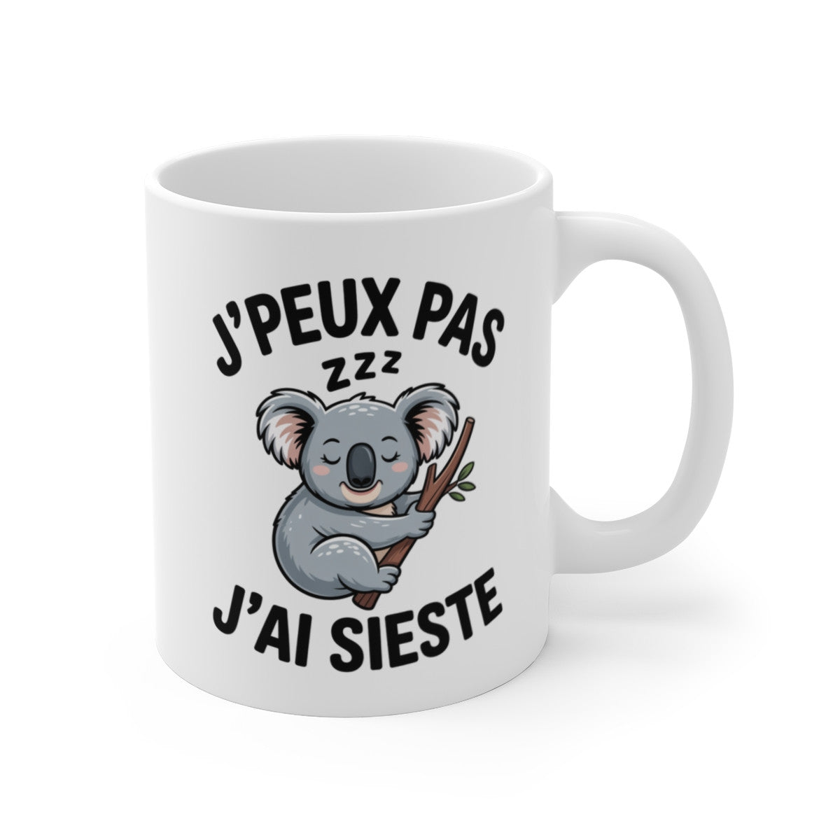 Mug Sieste Humour J’peux pas zzz j’ai sieste – Illustration Koala Endormi – Tasse Céramique 325ml