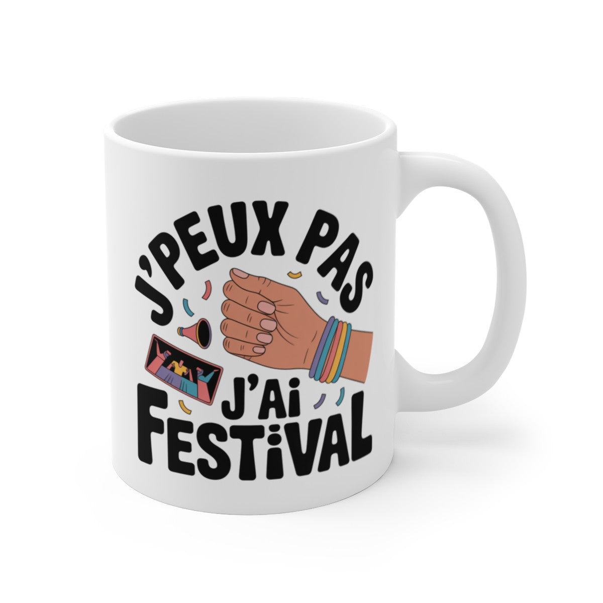 Mug Festival J’peux pas j’ai festival – Illustration Ambiance Concert – Tasse Céramique 325ml
