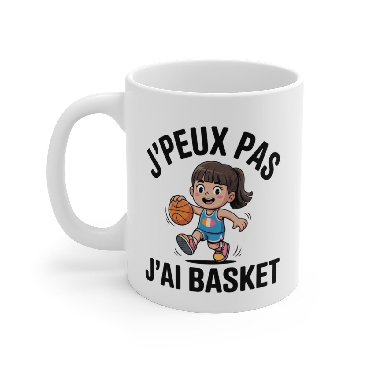 Mug Basket Enfant J’peux pas j’ai basket – Illustration Enfant Jouant au Basket – Tasse Céramique 325ml