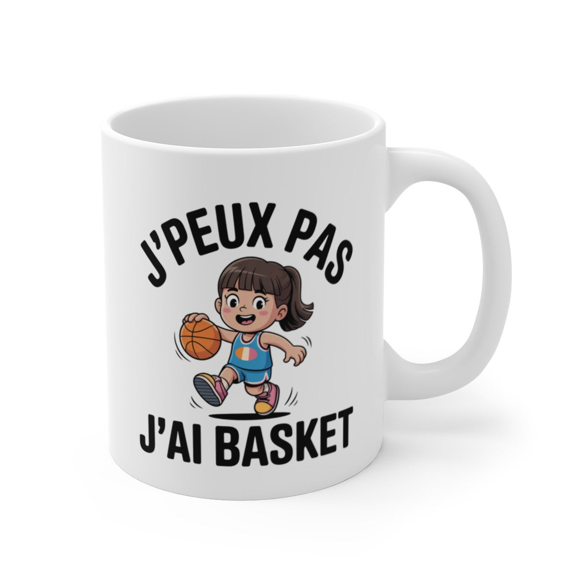 Mug Basket Enfant J’peux pas j’ai basket – Illustration Enfant Jouant au Basket – Tasse Céramique 325ml