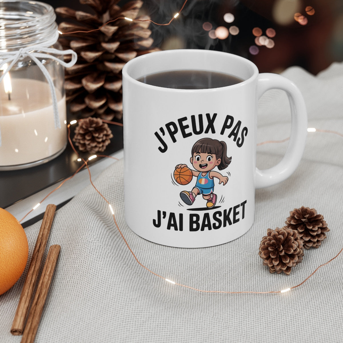Mug Basket Enfant J’peux pas j’ai basket – Illustration Enfant Jouant au Basket – Tasse Céramique 325ml