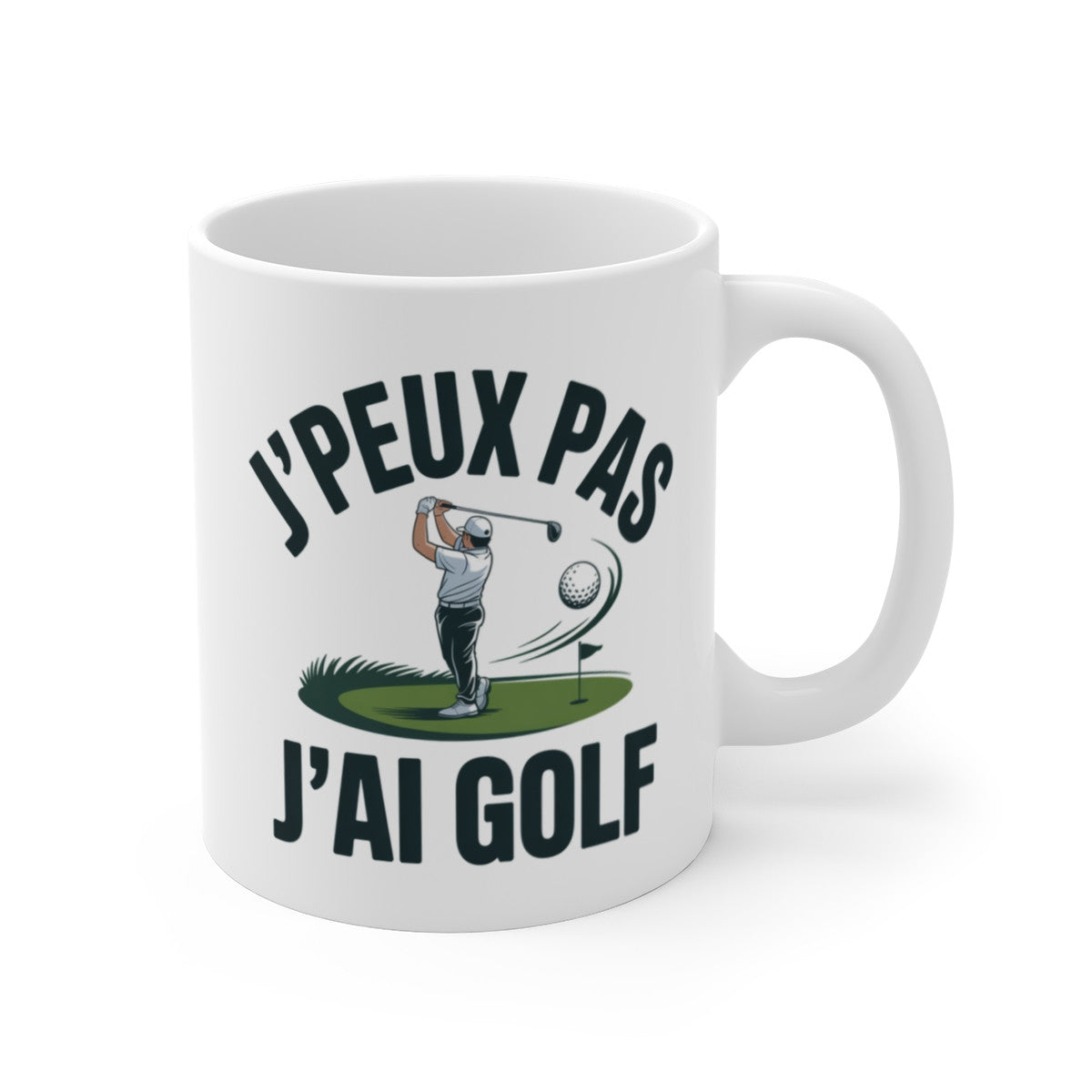 Mug Golf J’peux pas j’ai golf – Illustration Golfeur Swing Green – Tasse Céramique 325ml Compatible