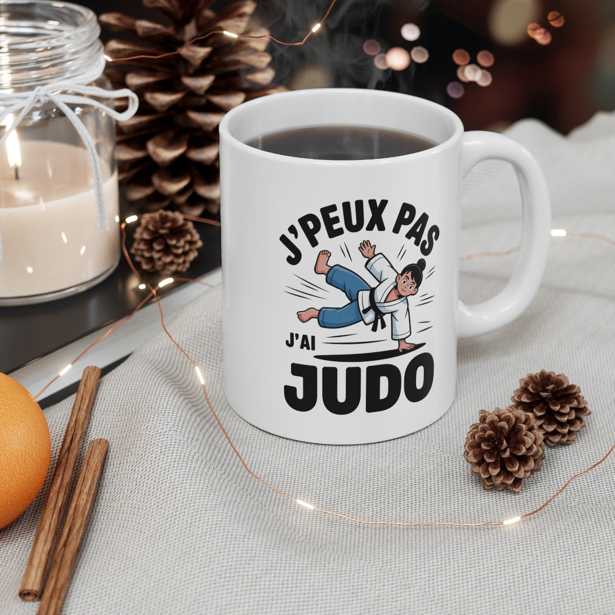 Mug Judo J’peux pas judo – Illustration Judoka Projection – Tasse Céramique 325ml
