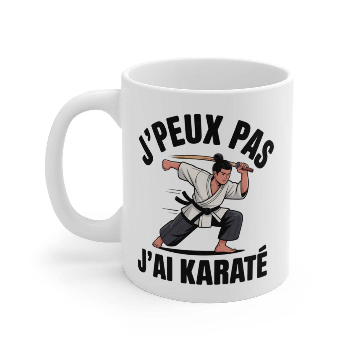 Mug Karaté Kobudo J’peux pas karaté – Illustration Guerrier au Bō – Tasse Céramique 325ml Sport & Arts Martiaux