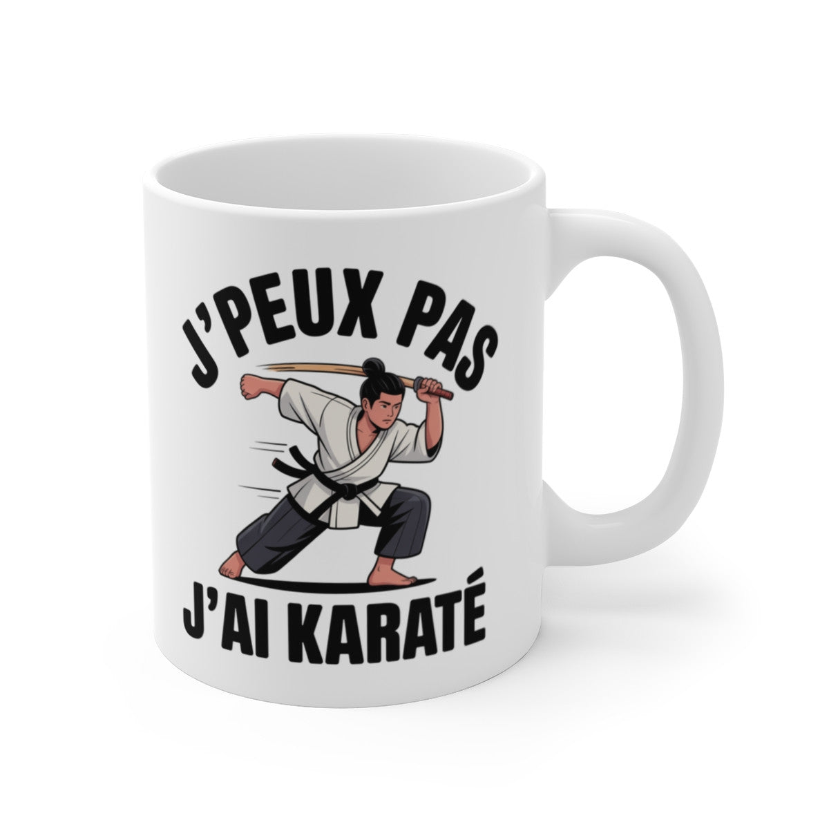 Mug Karaté Kobudo J’peux pas karaté – Illustration Guerrier au Bō – Tasse Céramique 325ml Sport & Arts Martiaux