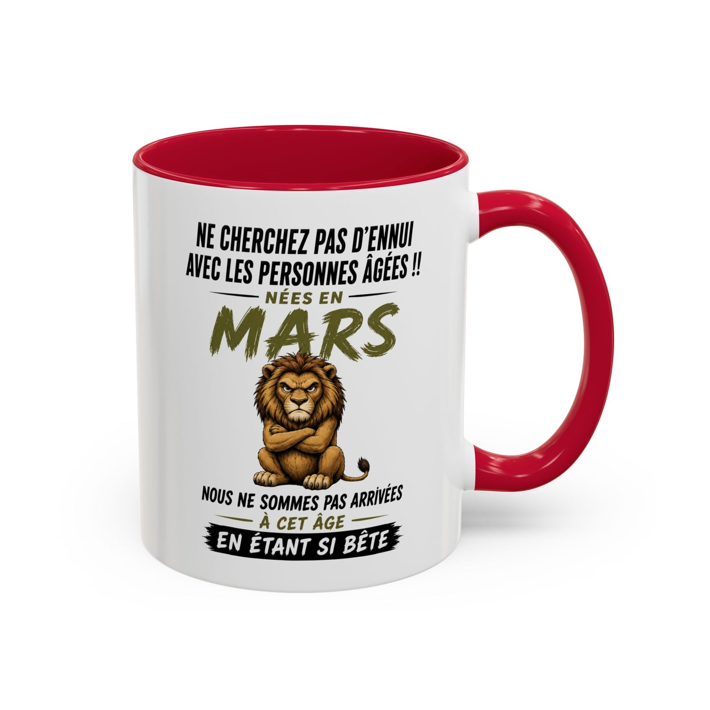 Tasse Humour Personnes Nées en Mars – Mug Lion Drôle Senior Retraité – Cadeau Anniversaire Homme Femme 325ml