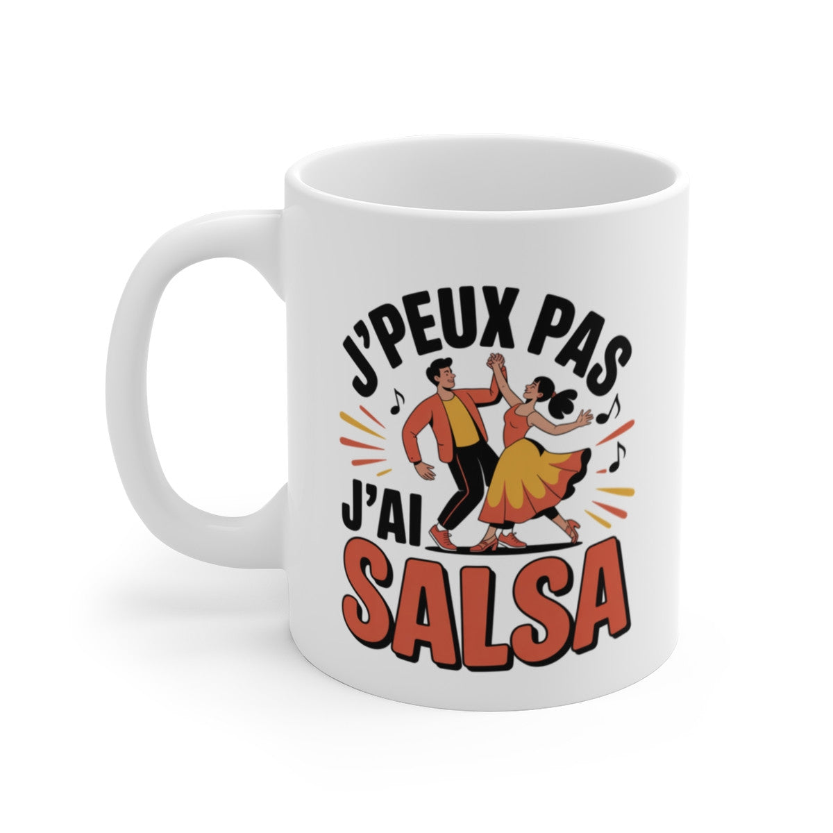 Mug Salsa J’peux pas j’ai salsa – Danse Latine Passion – Illustration Couple Salsa Colorée – Tasse Céramique 325ml