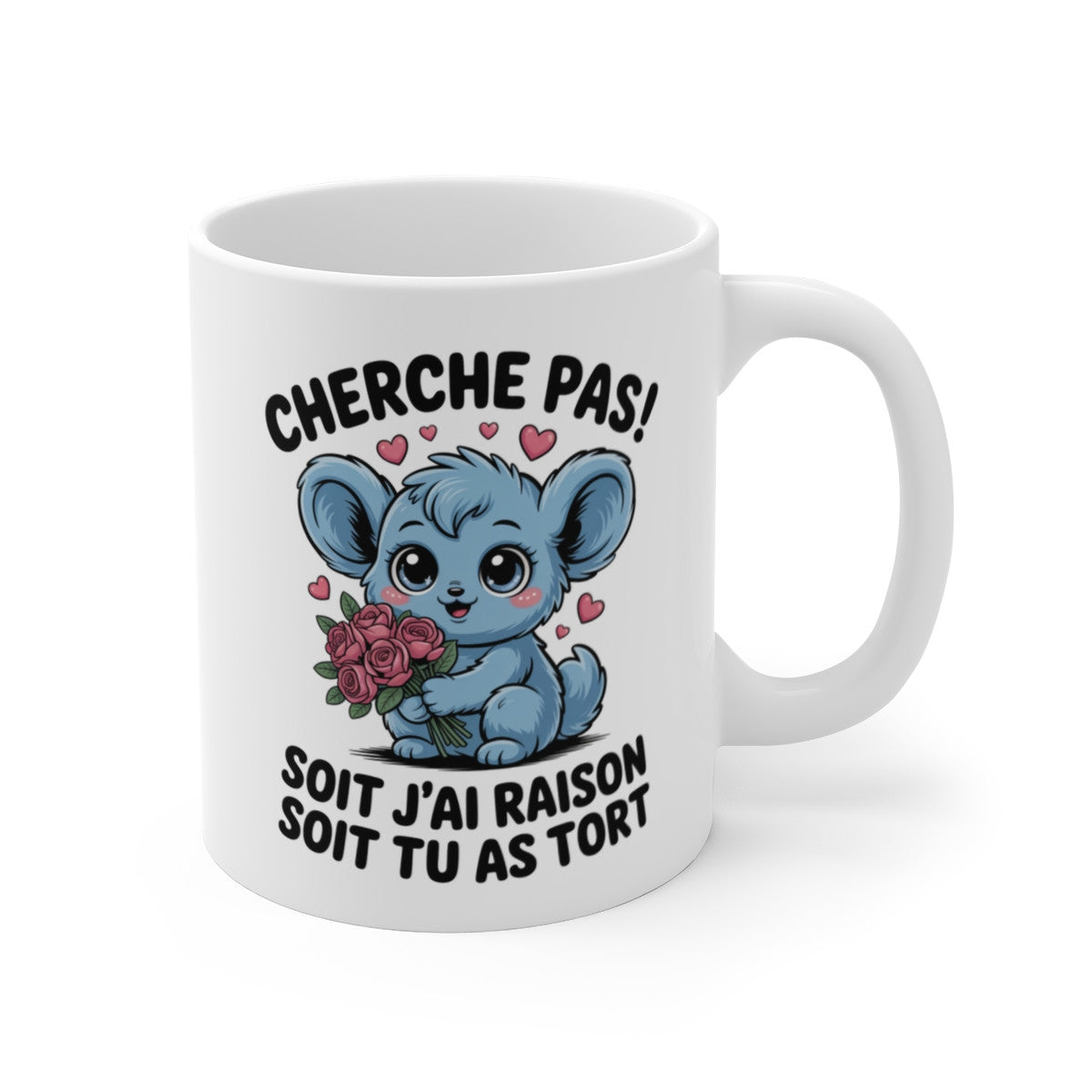 Mug Souris Mignonne avec Roses – Message Tendre – Illustration Animalière Amour – Tasse Céramique 325ml