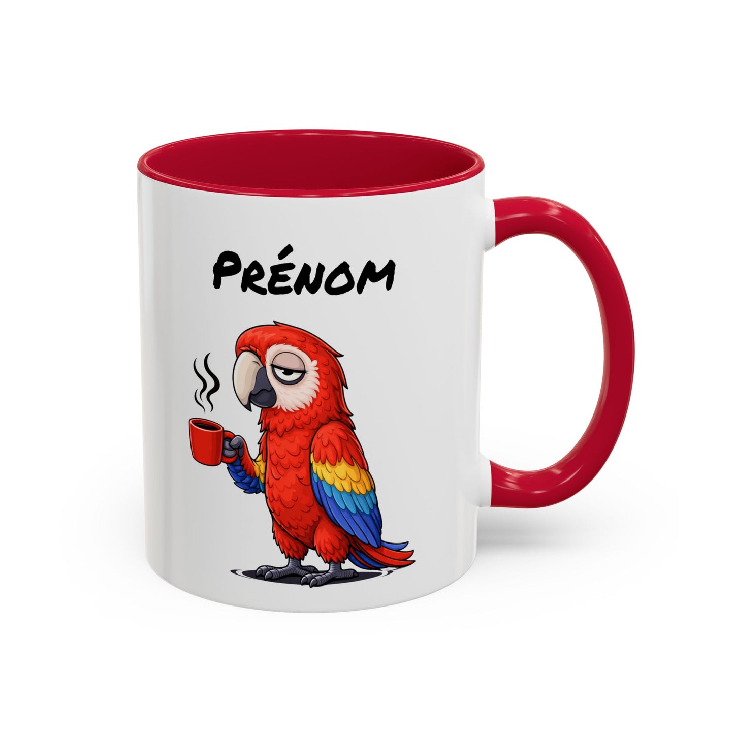Tasse Perroquet Coloré avec Café – Mug Oiseau Exotique Tropical – Illustration Humour Fatigue 325ml