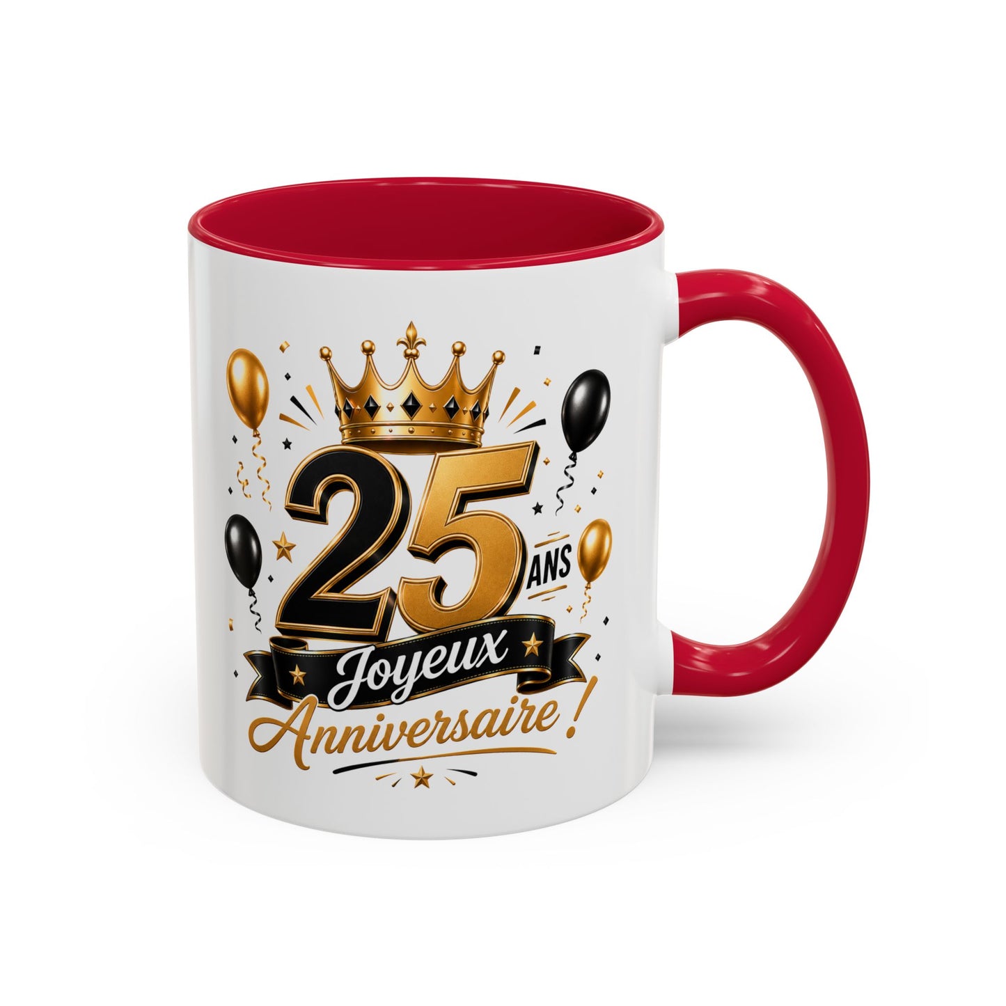 Mug Joyeux 25 Ans – Tasse Anniversaire 25 Ans – Cadeau Original pour Femme Homme – Idée Cadeau 25e Anniversaire Noir Bleu Rouge