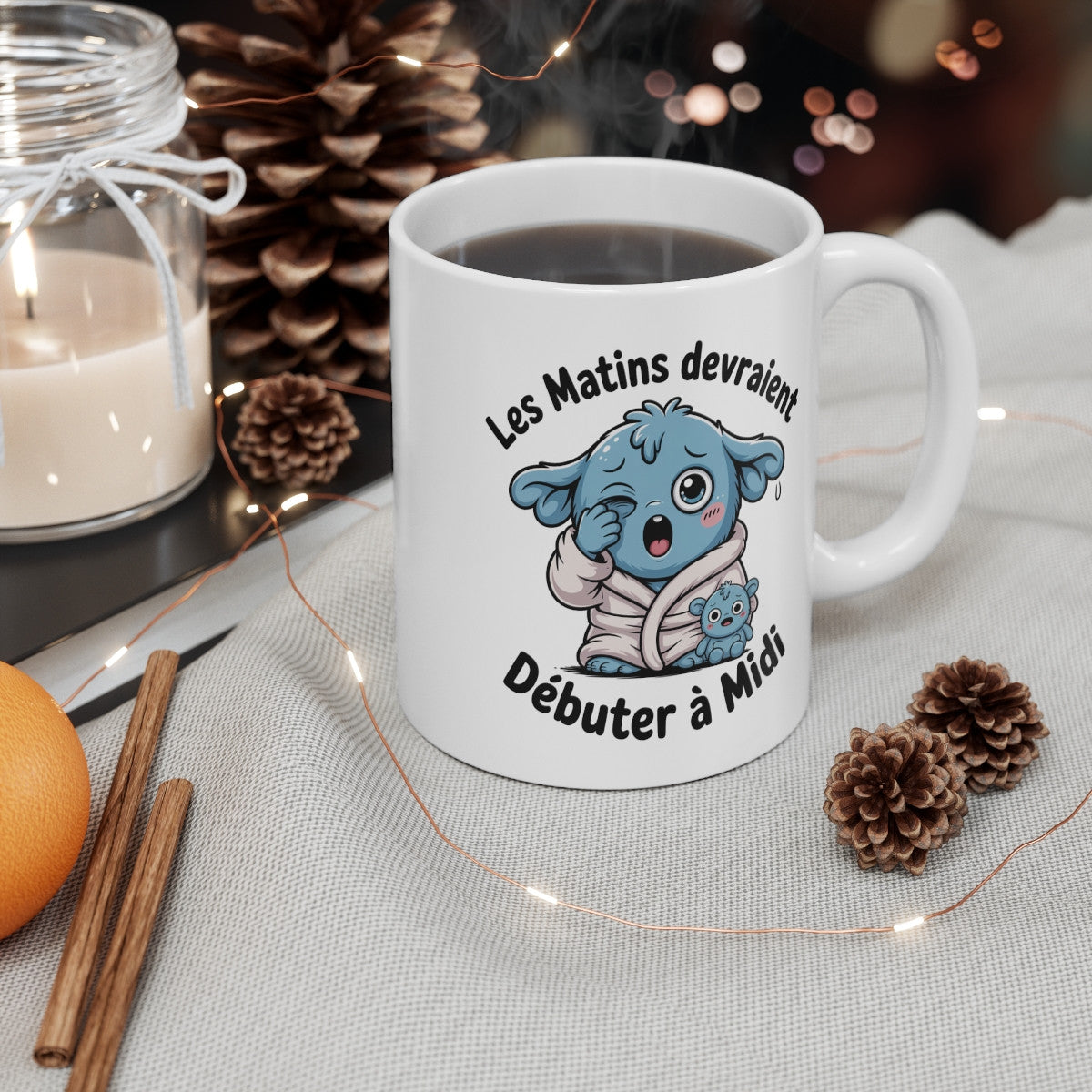 Mug Humoristique Matins Difficiles – Tasse Drôle Réveil Tardif – Cadeau Humour Quotidien – Céramique 325ml