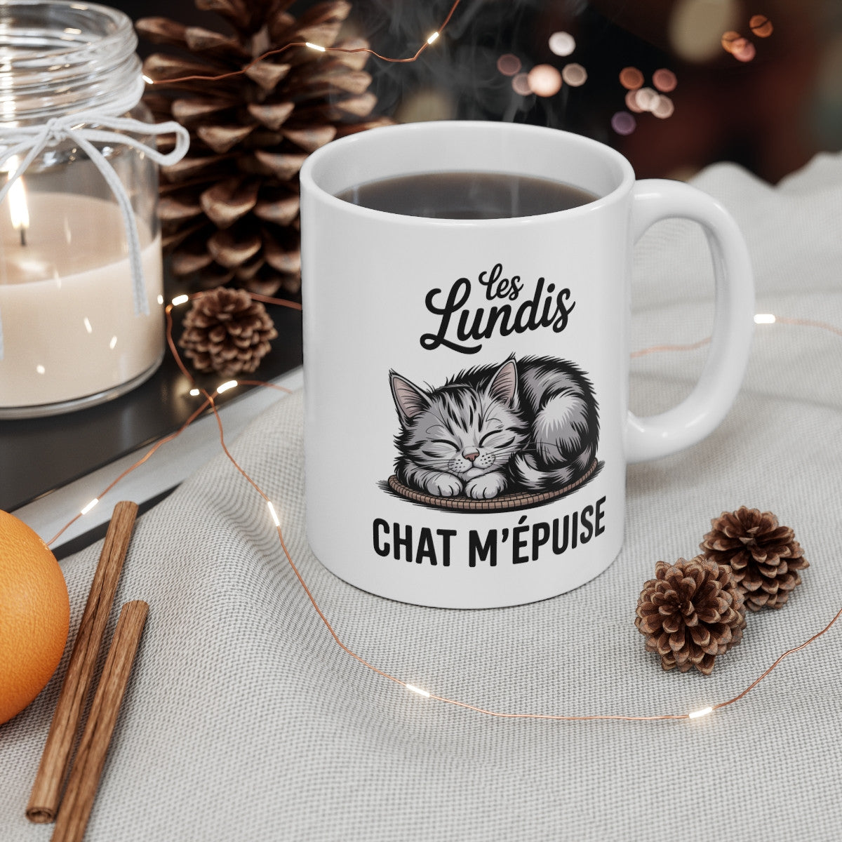 Mug Chat Endormi – Tasse Chat Mignon Relax – Cadeau Amoureux des Chats – Céramique 325ml