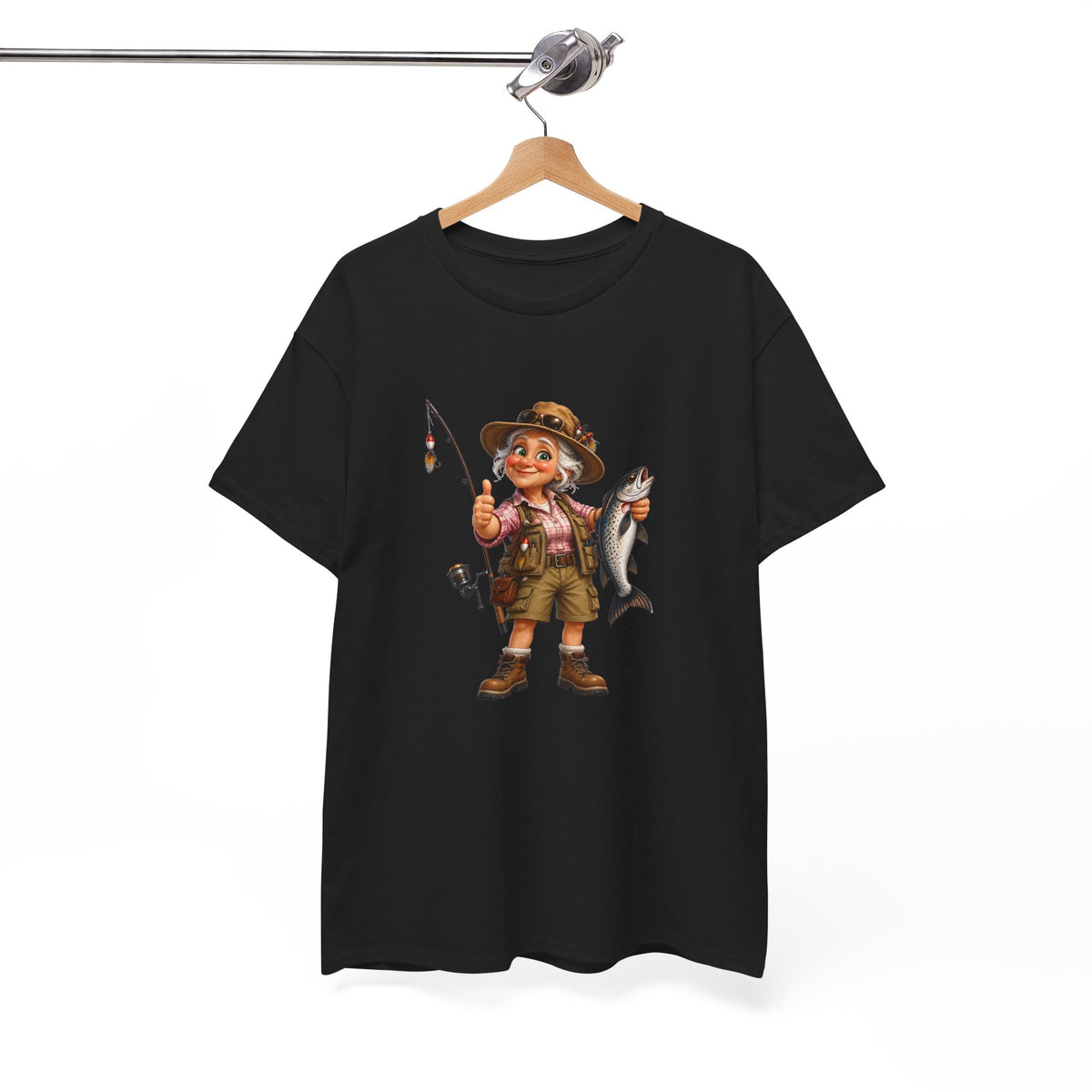 Tee Shirt Pêche Femme – Pêcheuse avec Poisson – T-Shirt Passion Pêche Cadeau Femme