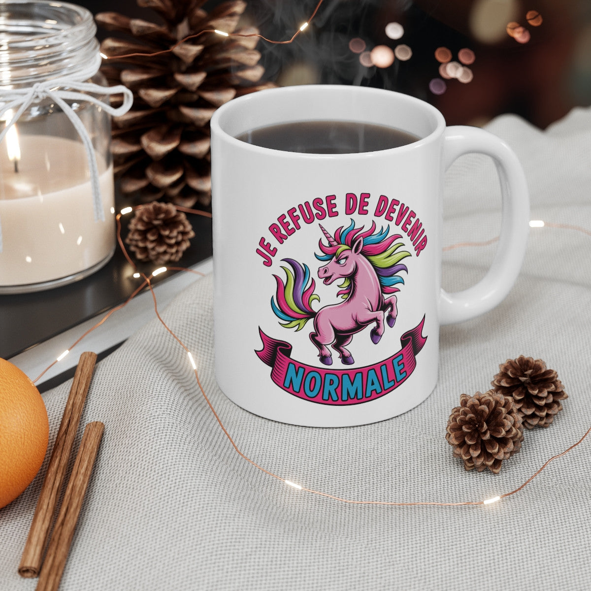 Mug Licorne Humour – Tasse Je Refuse de Devenir Normale – Cadeau Original Fun – Céramique 325ml
