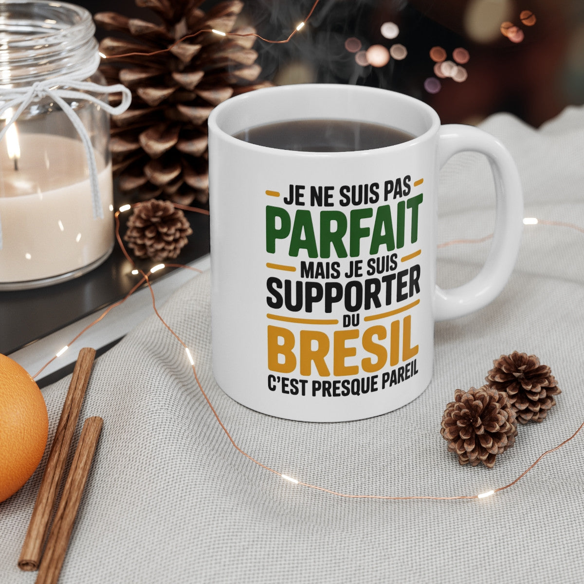 Mug Supporter Brésil Humour – Je Ne Suis Pas Parfait – Tasse Football Brésilien – Cadeau Fan Équipe du Brésil