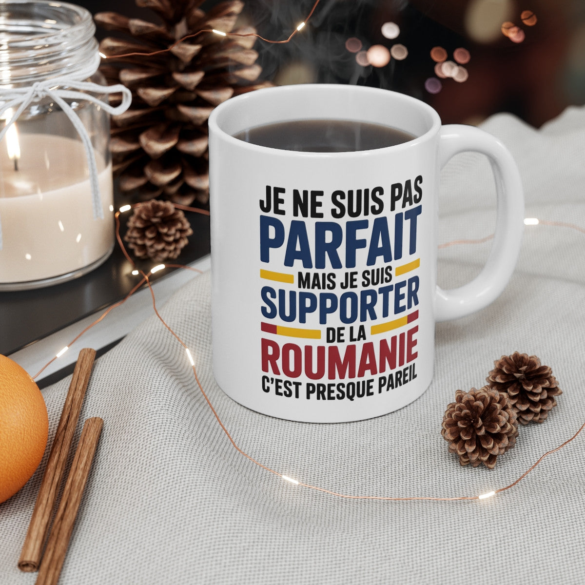 Mug Supporter Roumanie Humour – Je Ne Suis Pas Parfait – Tasse Football Roumain – Cadeau Fan Équipe de Roumanie