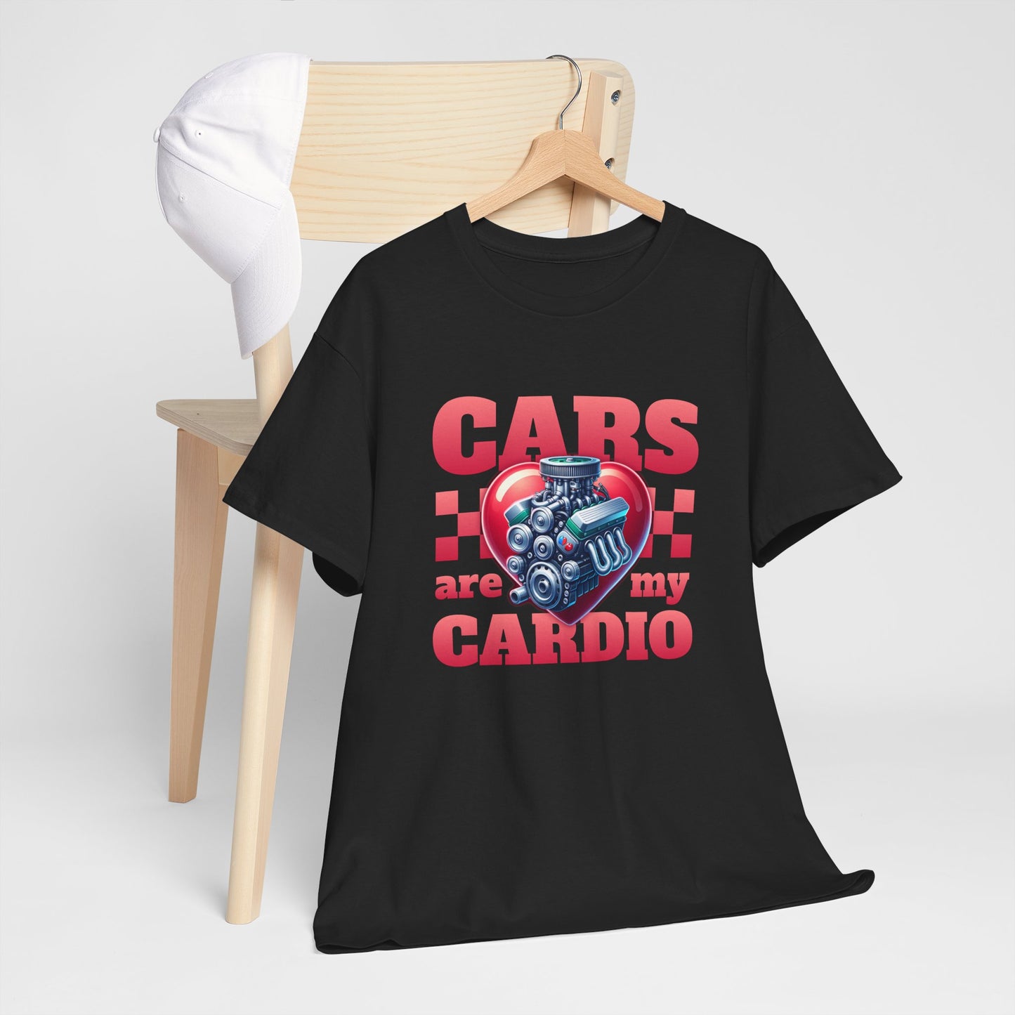 T-Shirt Cars Are My Cardio Homme Femme – Tee Shirt Moteur Cœur Voiture – Cadeau Passion Auto Mécanique Noir Blanc Gris