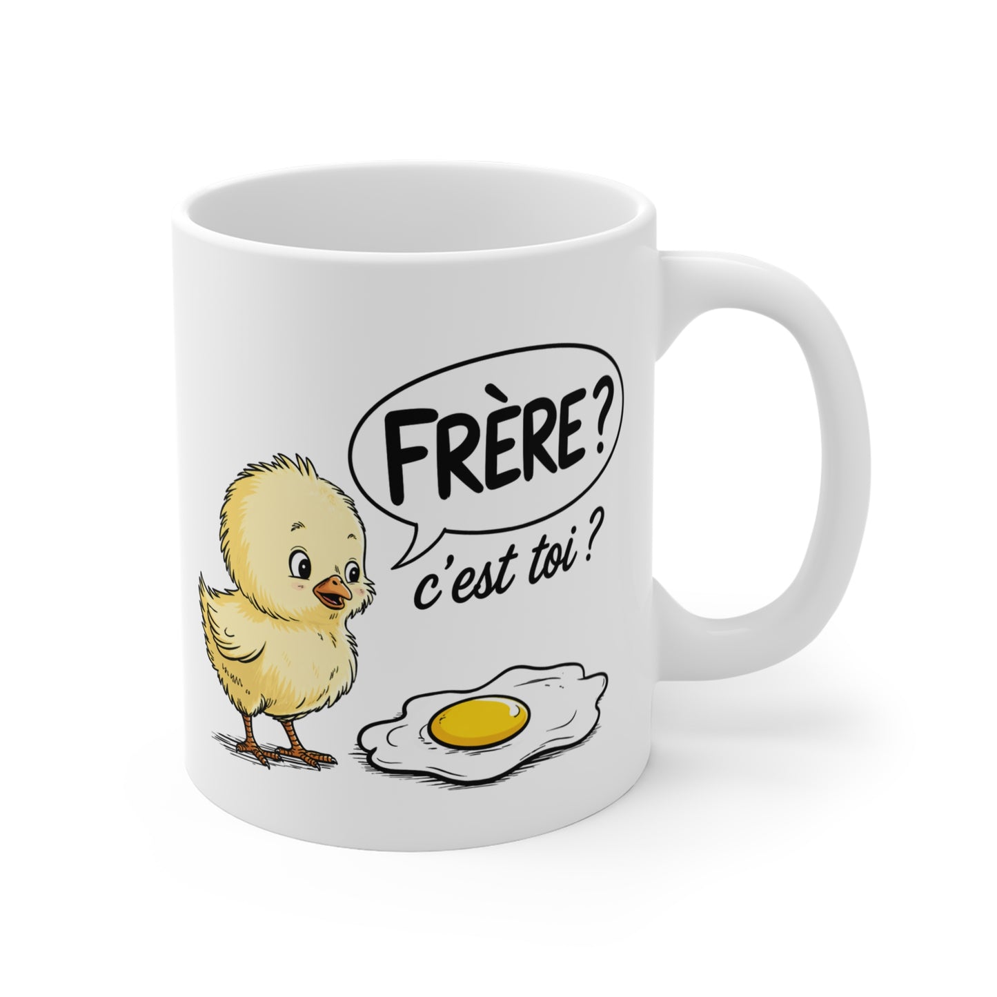 Tasse Humoristique Poussin “Frère c’est toi ?” – Mug Drôle Œuf Cassé – Cadeau Humour Décalé 325ml