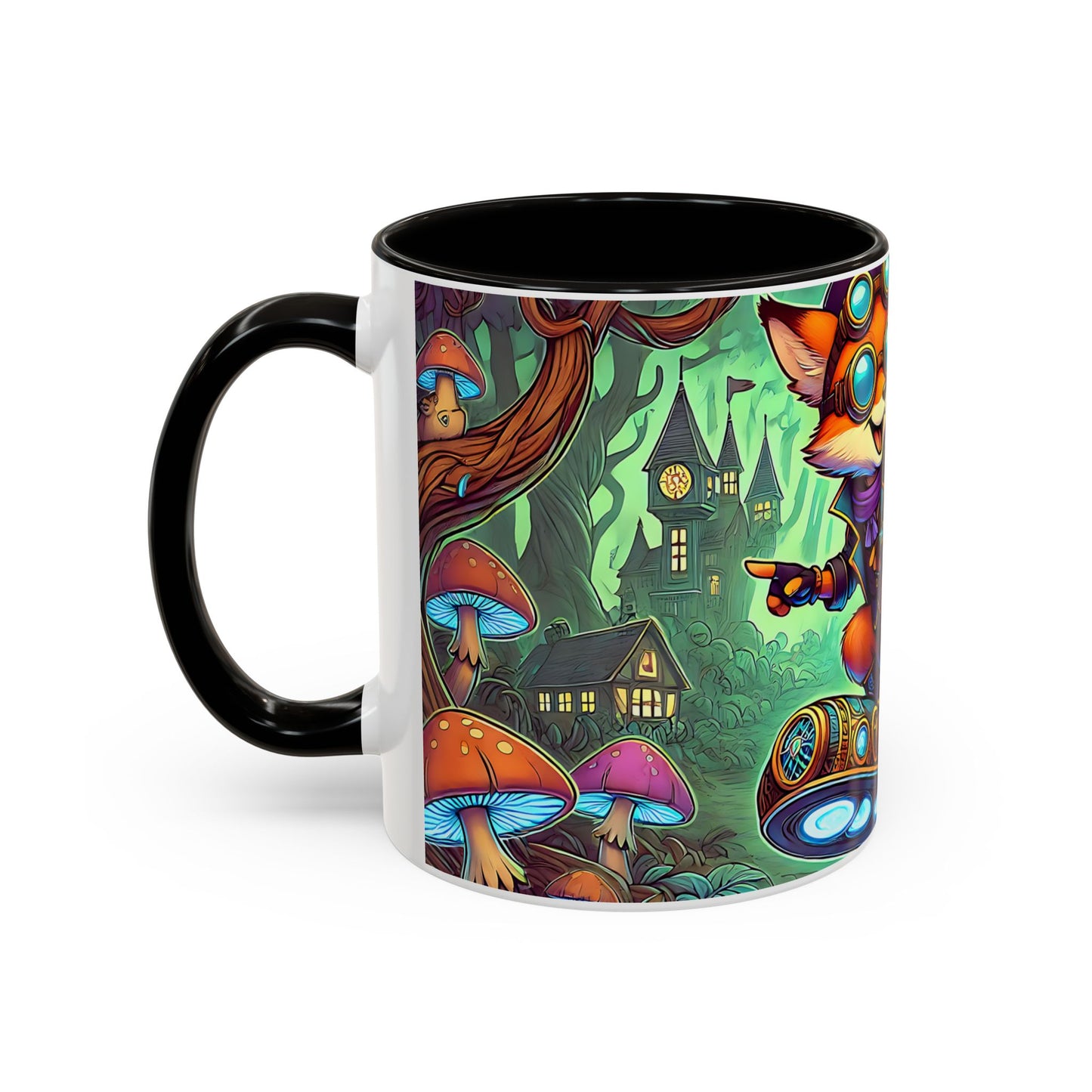 Mug Renard Steampunk – Tasse Fantasy avec Renard Aventurier et Hoverboard Magique – Cadeau Geek et Univers Fantastique 325ml