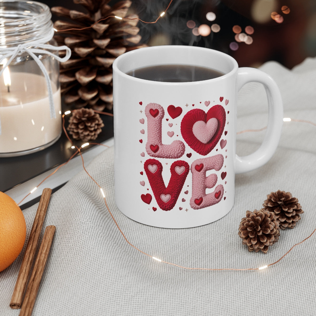 Mug LOVE Cœurs Romantique – Tasse Céramique Rouge Rose – Cadeau Amour Saint-Valentin 325ml