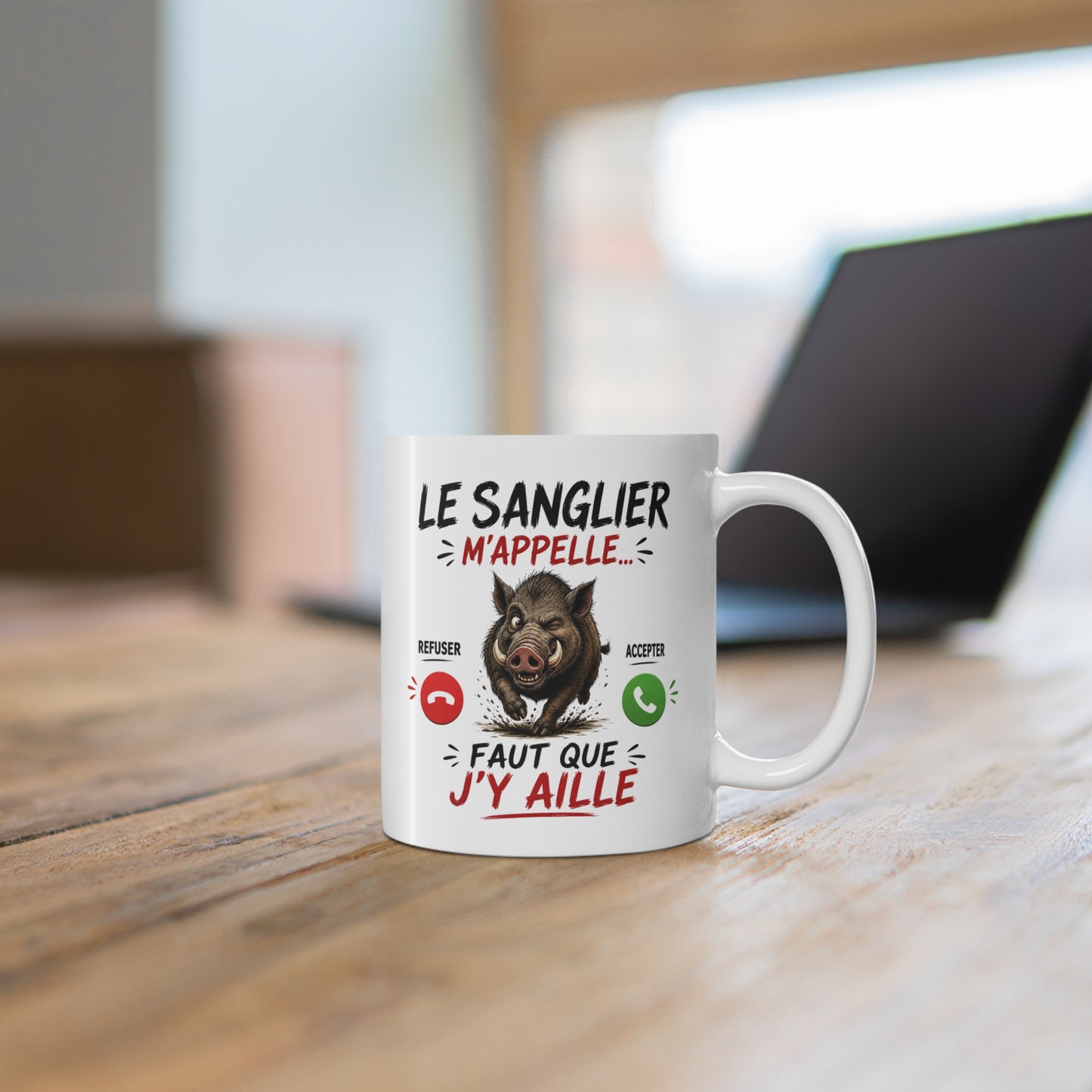 Tasse Le Sanglier M’Appelle Faut Que J’Y Aille – Mug Humour Chasseur Sanglier – Cadeau Chasse Homme Femme 325ml