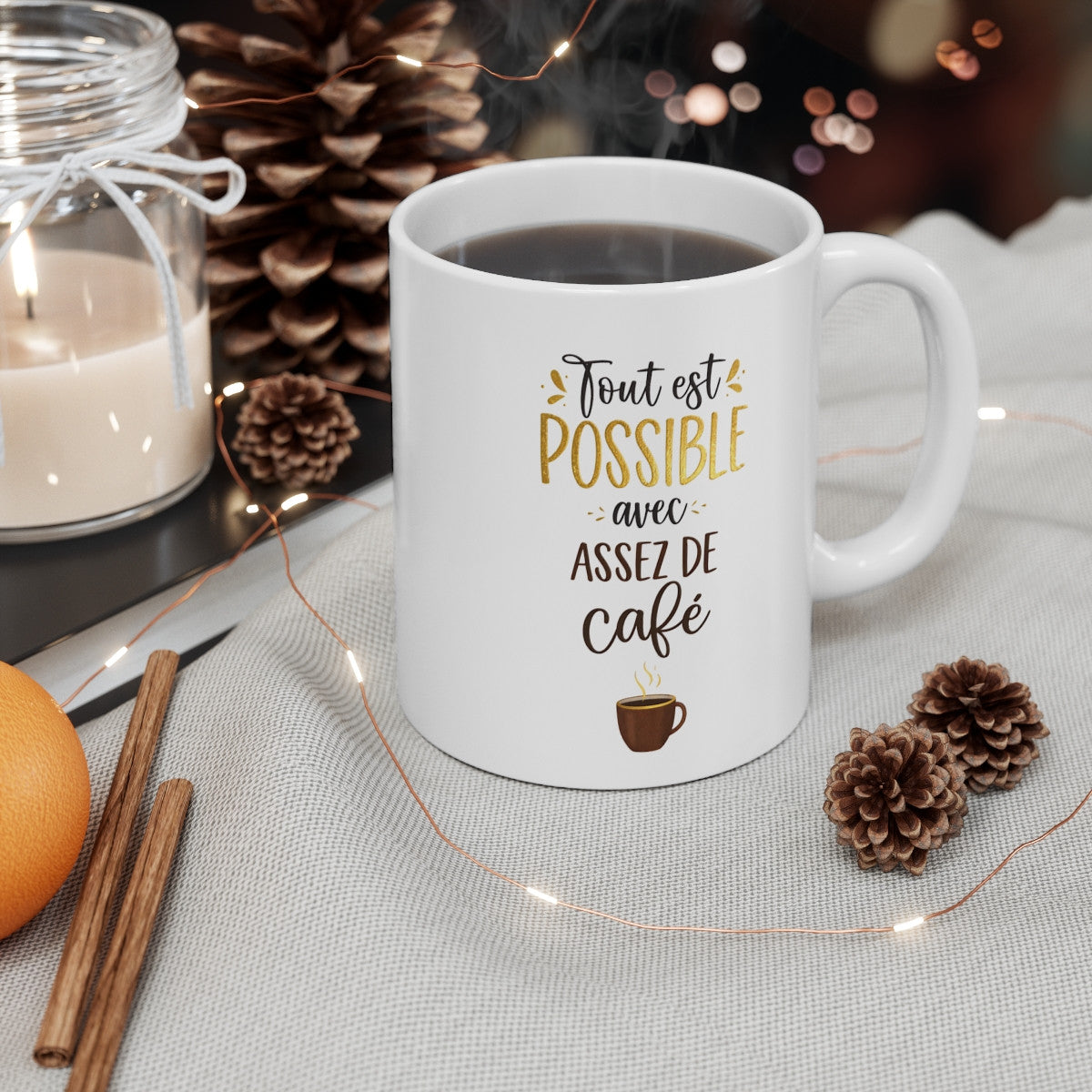 Mug Citation Café – “Tout est Possible avec Assez de Café” – Tasse Motivation 325ml
