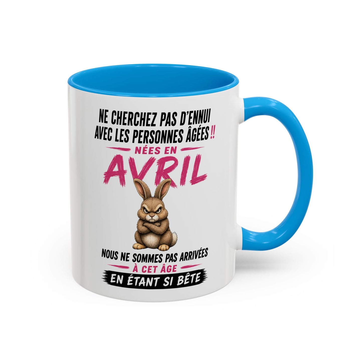 Tasse Humour Personnes Nées en Avril – Mug Lapin Drôle Senior Retraité – Cadeau Anniversaire Homme Femme 325ml
