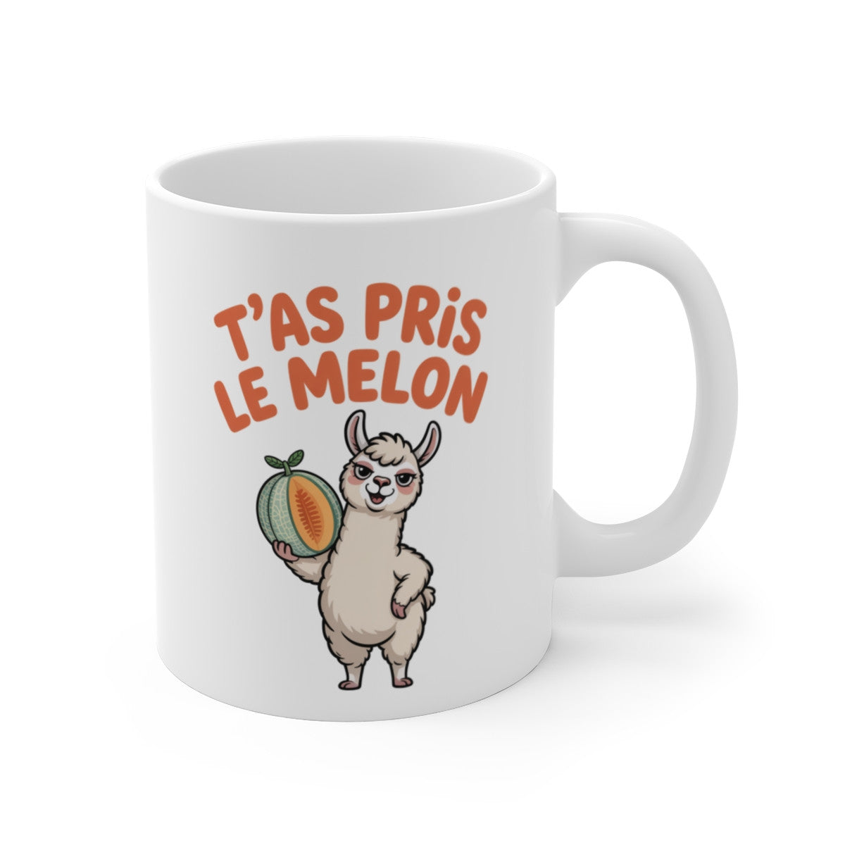 Mug Lama Humour – “T’as Pris le Melon” – Illustration Drôle Fruit – Tasse Fun 325ml