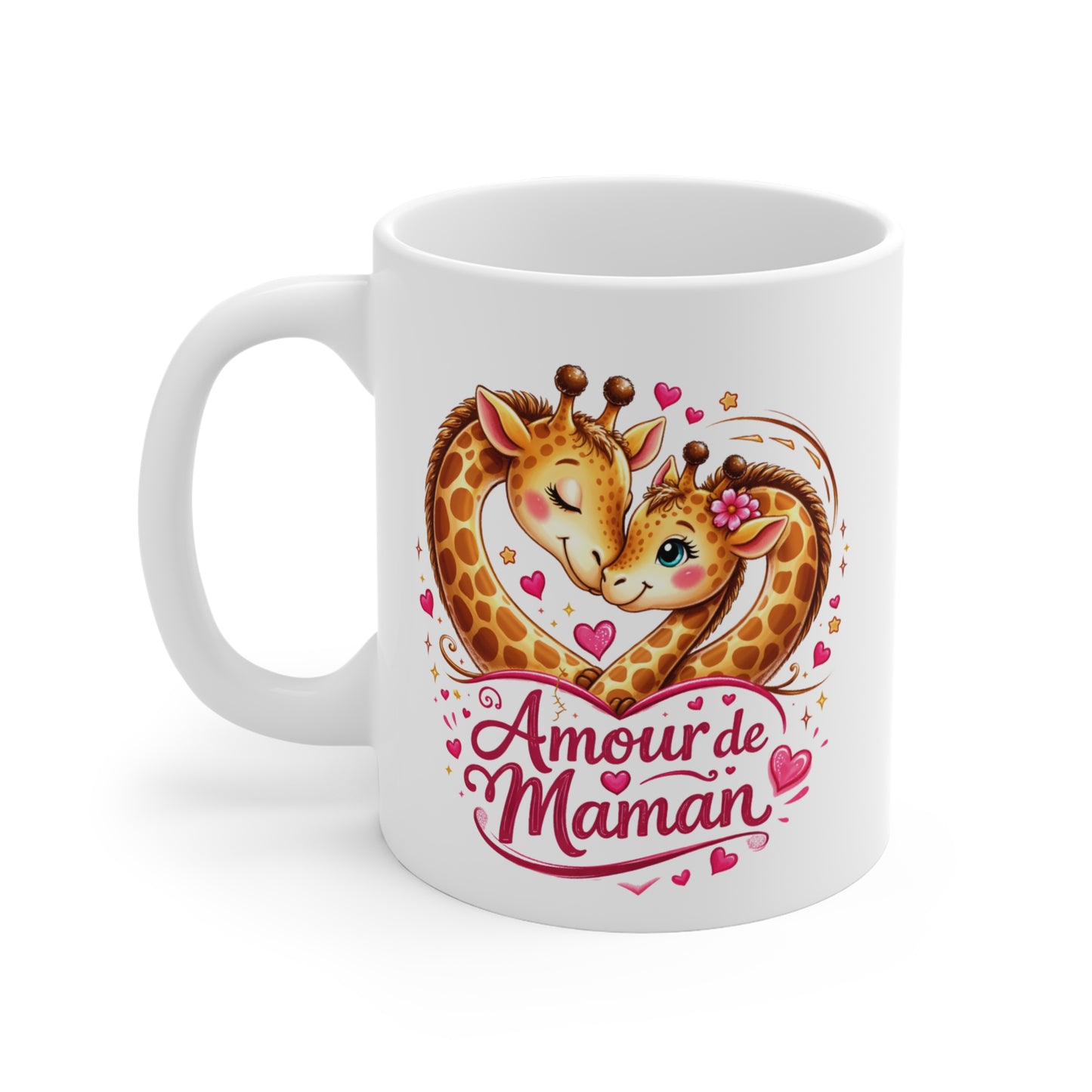 Mug Amour de Maman – Tasse Girafes Mignonnes en Forme de Cœur – Cadeau Fête des Mères Anniversaire