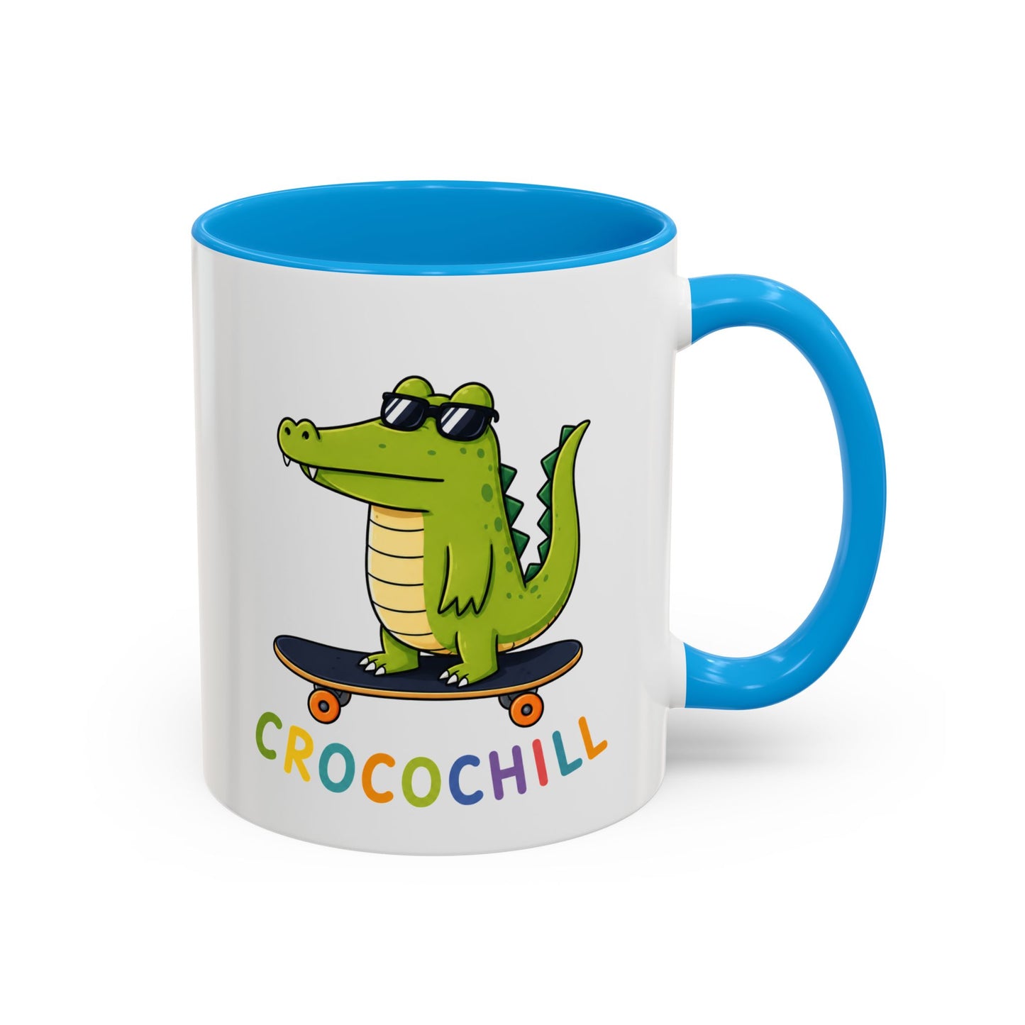 Mug Crocochill – Crocodile sur Skateboard – Tasse Humour Crocodile – Cadeau Original Homme Femme Noir Bleu Rouge