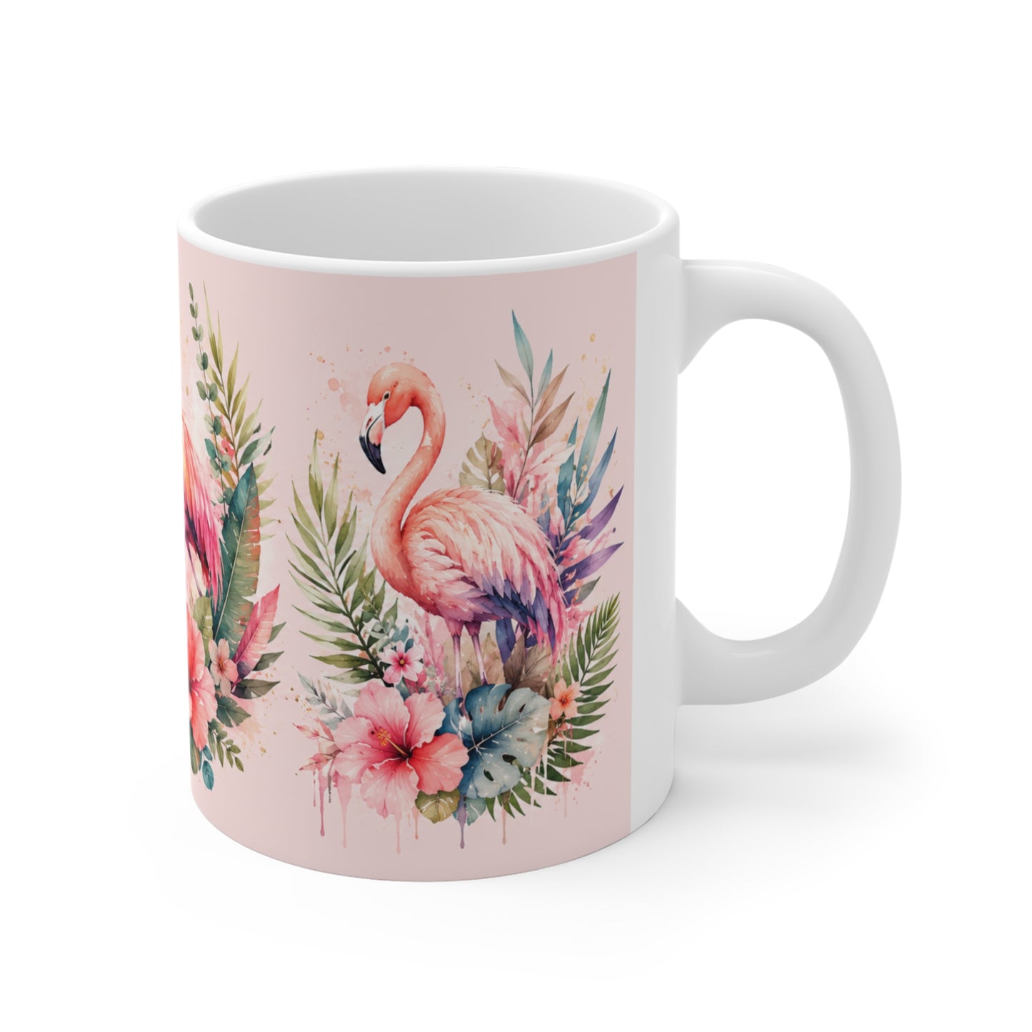 Tasse Flamant Rose Tropical – Mug Fleurs Exotiques et Flamants Roses – Cadeau Femme 325ml